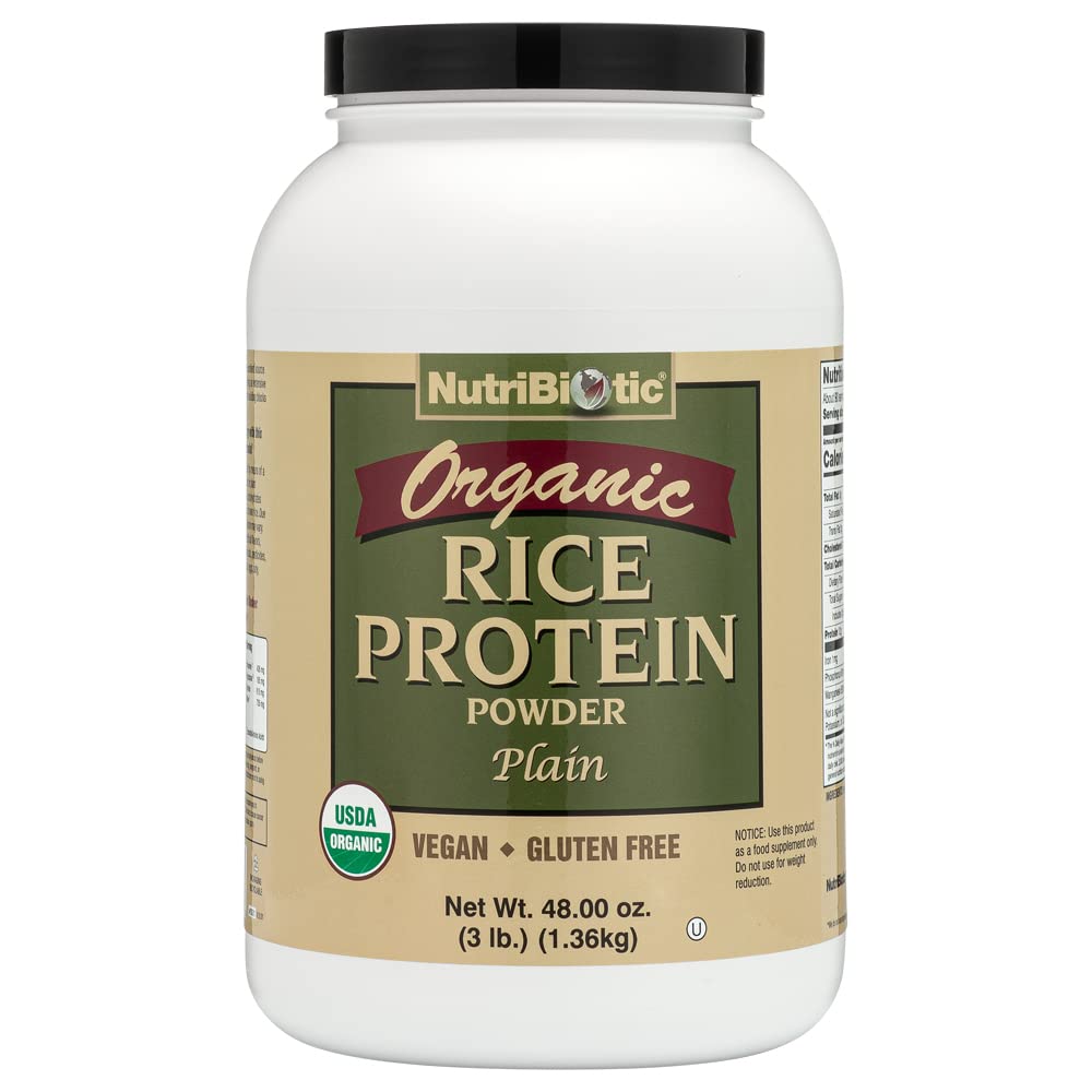 NutriBiotic Organic Rice Protein Powder - 3lb | Vegan, Keto & Kosher Certified | Low Carb, Gluten-Free, Non-GMO | Easy Digest Plant-Based Protein for Smoothies, Baking & Post-Workout Recovery