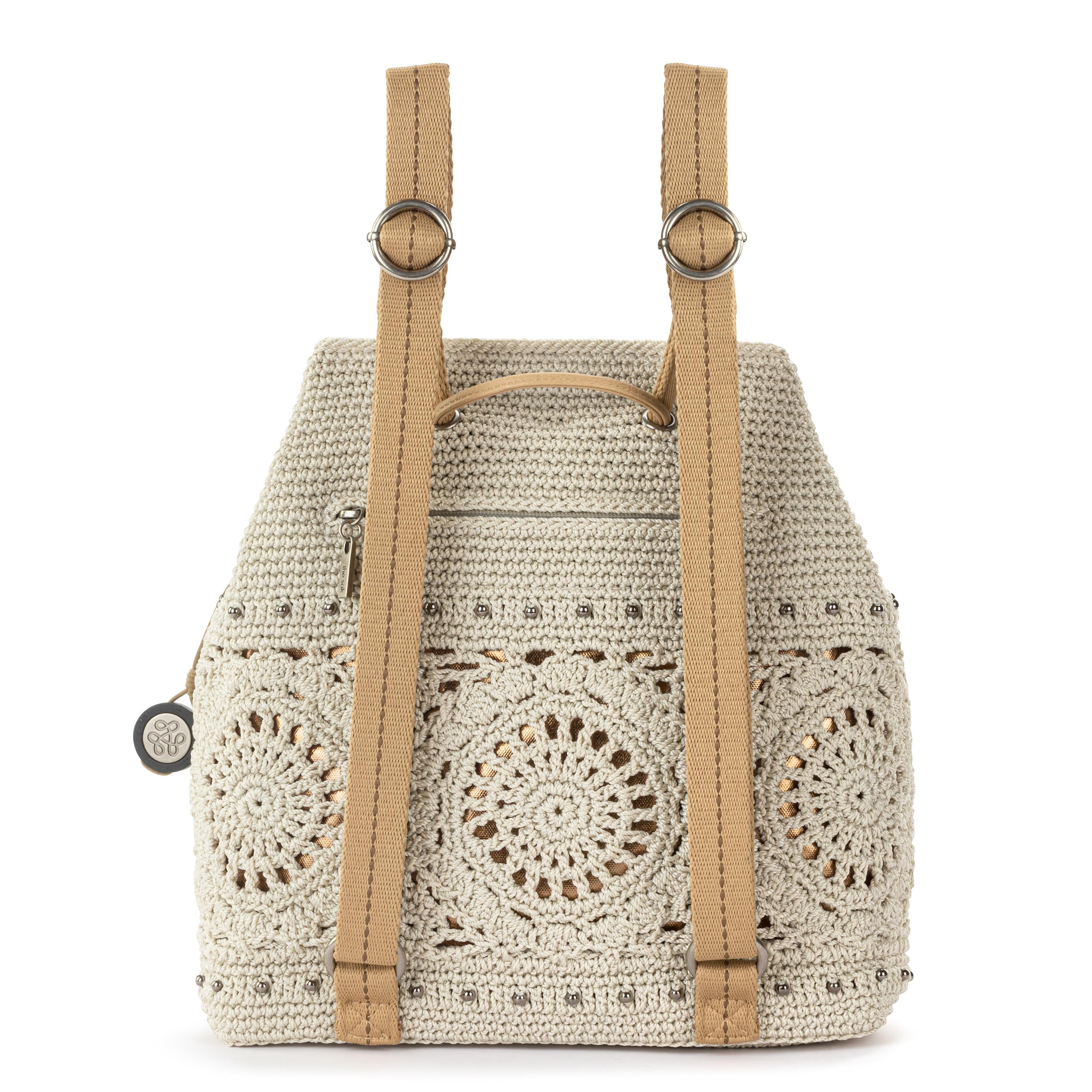 Handmade Crochet Sayulita Backpack - Boho Natural Medallion Design for Beach, Travel & Festival Use