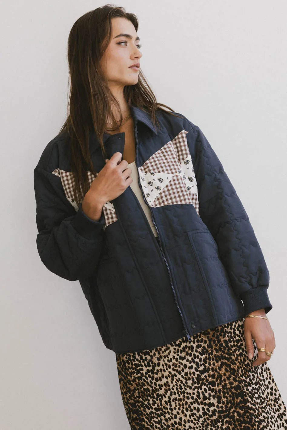 Karlie Quilted Jacket for Women - Navy Blue Lightweight Puffer Coat with Stand Collar | Perfect for Fall, Winter & Outdoor Activities