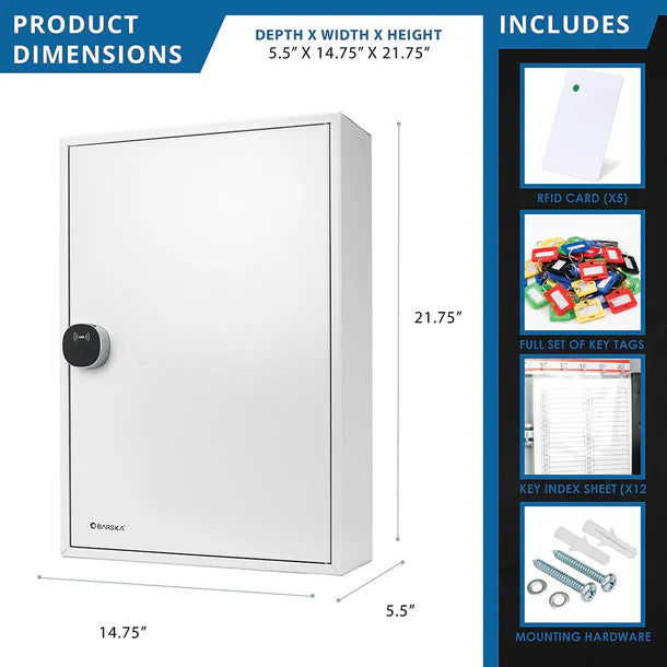 Barska CB13716 200 Position Key Storage Cabinet with RFID Lock - Secure Key Organizer for Home, Office & Commercial Use (Grey)