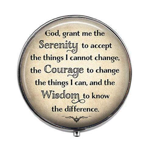 God Grant Me The Serenity Prayer Pill Box - Vintage Glass Charm Jewelry with Bible Art for Courage & Wisdom - Perfect Faith-Based Gift for Birthdays, Holidays & Special Occasions | Use for Medication, Candy Storage or Inspirational Keepsake