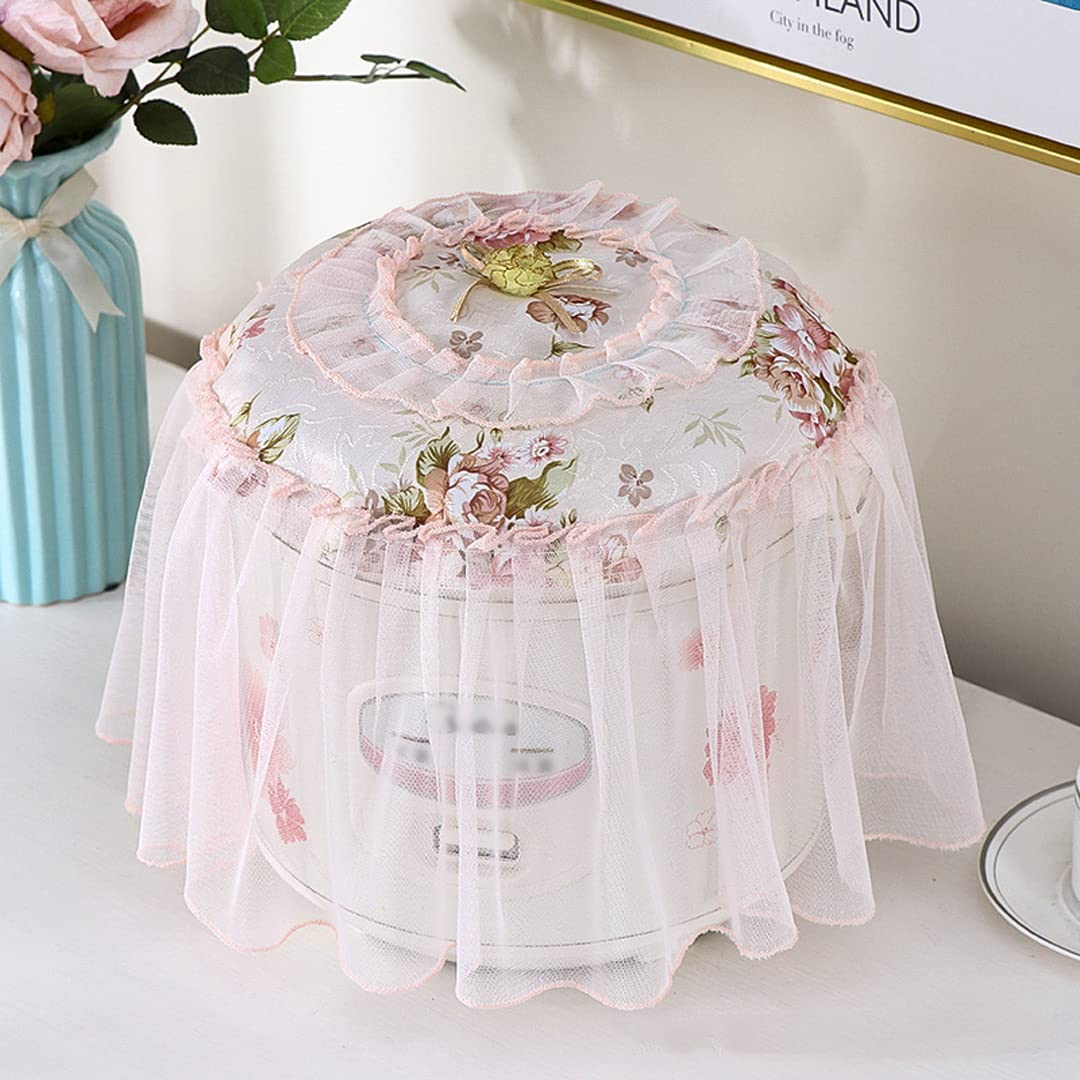 2 Pack Printed Lace Pressure Cooker Covers - Decorative Round Cotton Rice Cooker Dust Protector (Pink) - Perfect for Kitchen, Home Decor & Appliance Protection