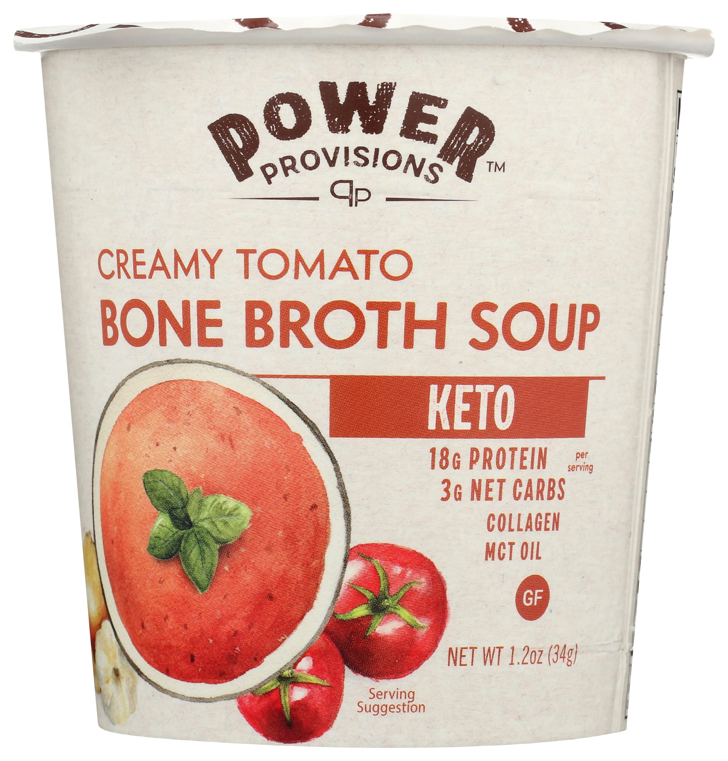 Keto Creamy Tomato Bone Broth Soup Cups with Collagen - Gluten Free Instant Soup (1.2 oz, Pack of 1) - Quick Healthy Meal for Weight Loss, Office Lunch & On-the-Go Snacking