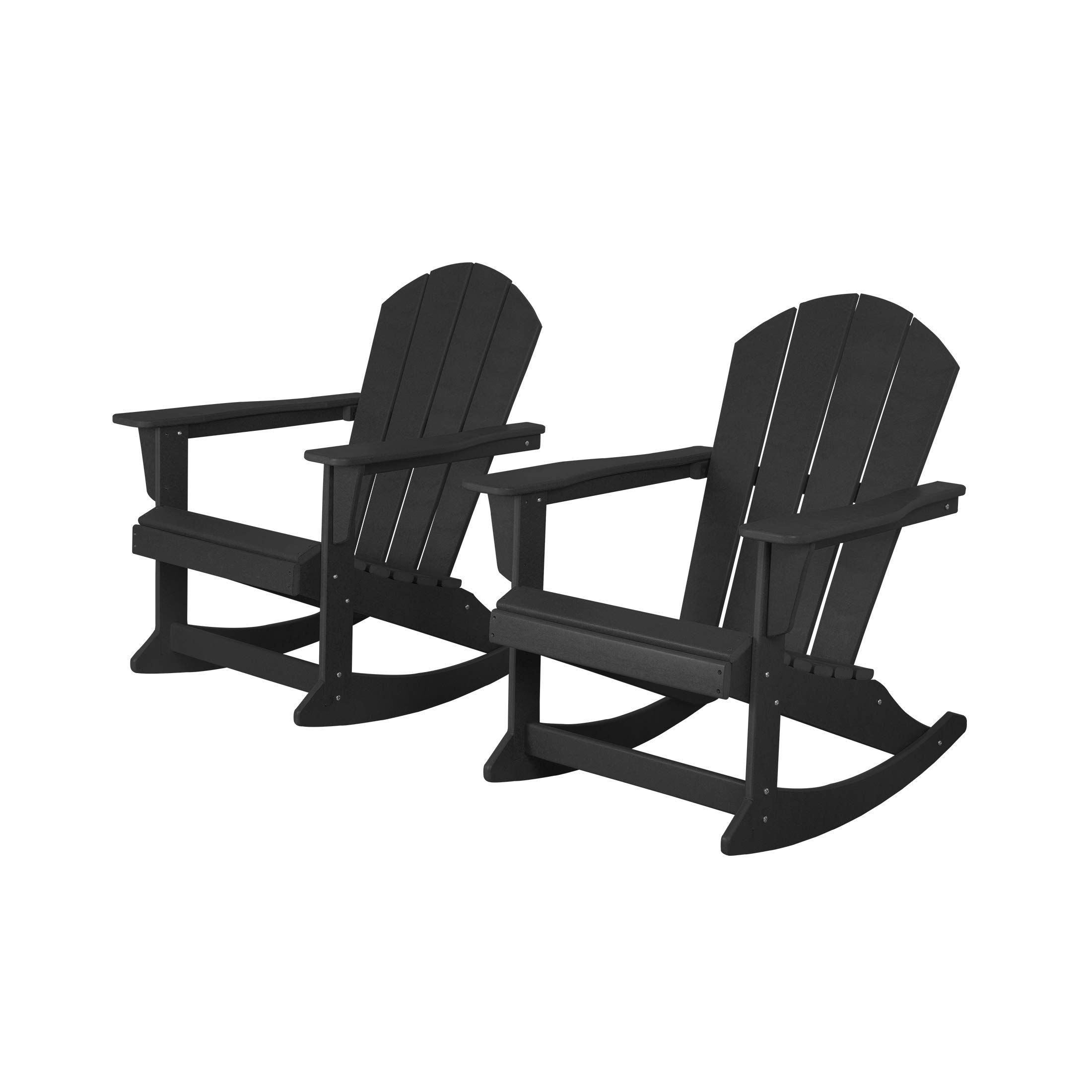 WestinTrends Malibu 2-Piece Outdoor Patio Set - Black Poly Adirondack Rocking Chairs (2 Seater) for Garden, Porch & Backyard Relaxation