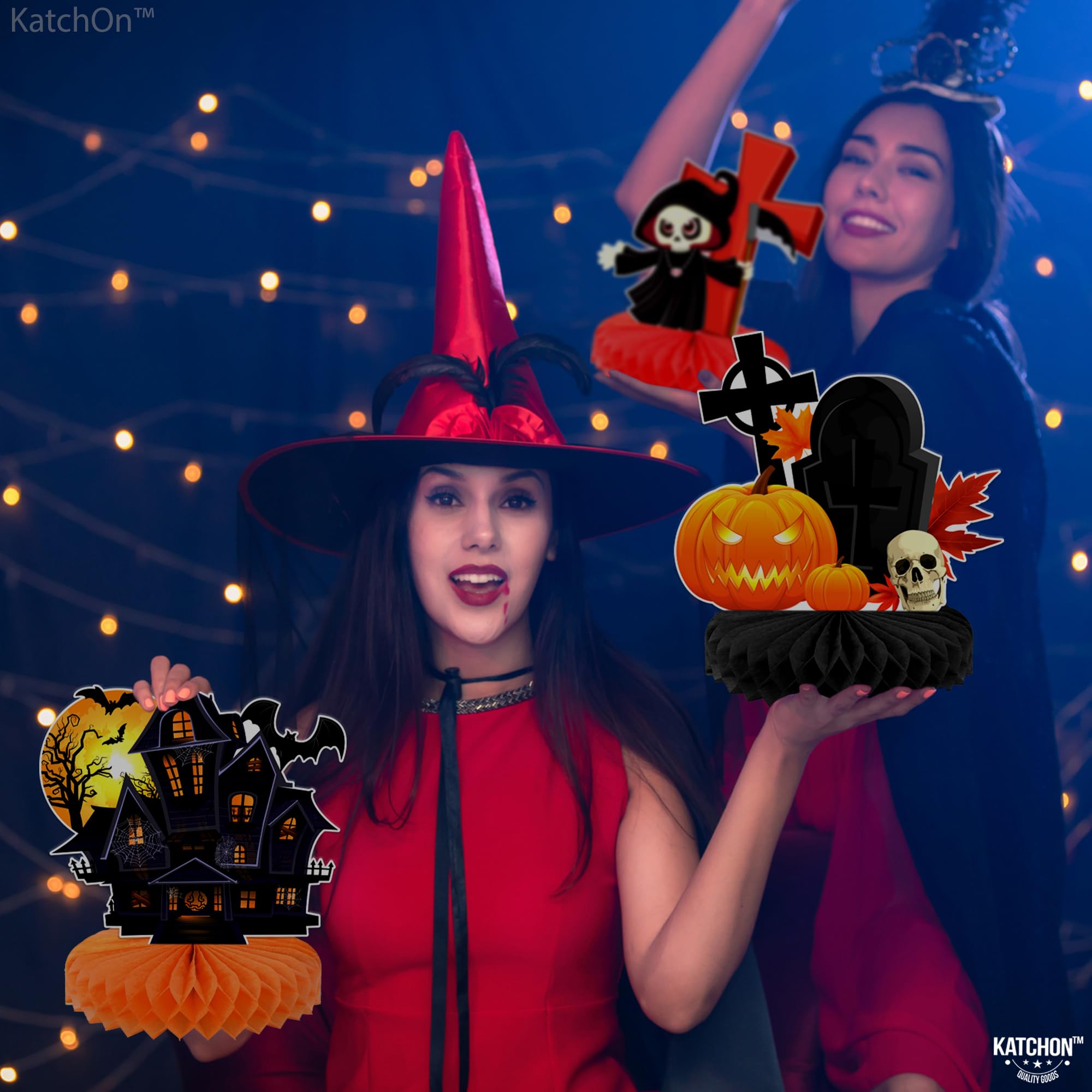 Spooky Halloween Table Decorations - Pack of 9 Haunted Ghost, Pumpkin & Cat Honeycomb Centerpieces for Halloween Party Decor | Perfect for Halloween Dinner, Haunted House & Spooky Party Decorations