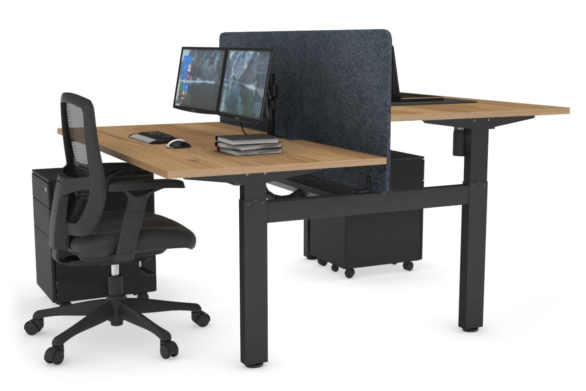 Adjustable 2-Person H Bench Workstation with Black Frame - 1400L x 800W, Cable Management Scallop | Perfect for Office, Home Workspace & Collaborative Environments