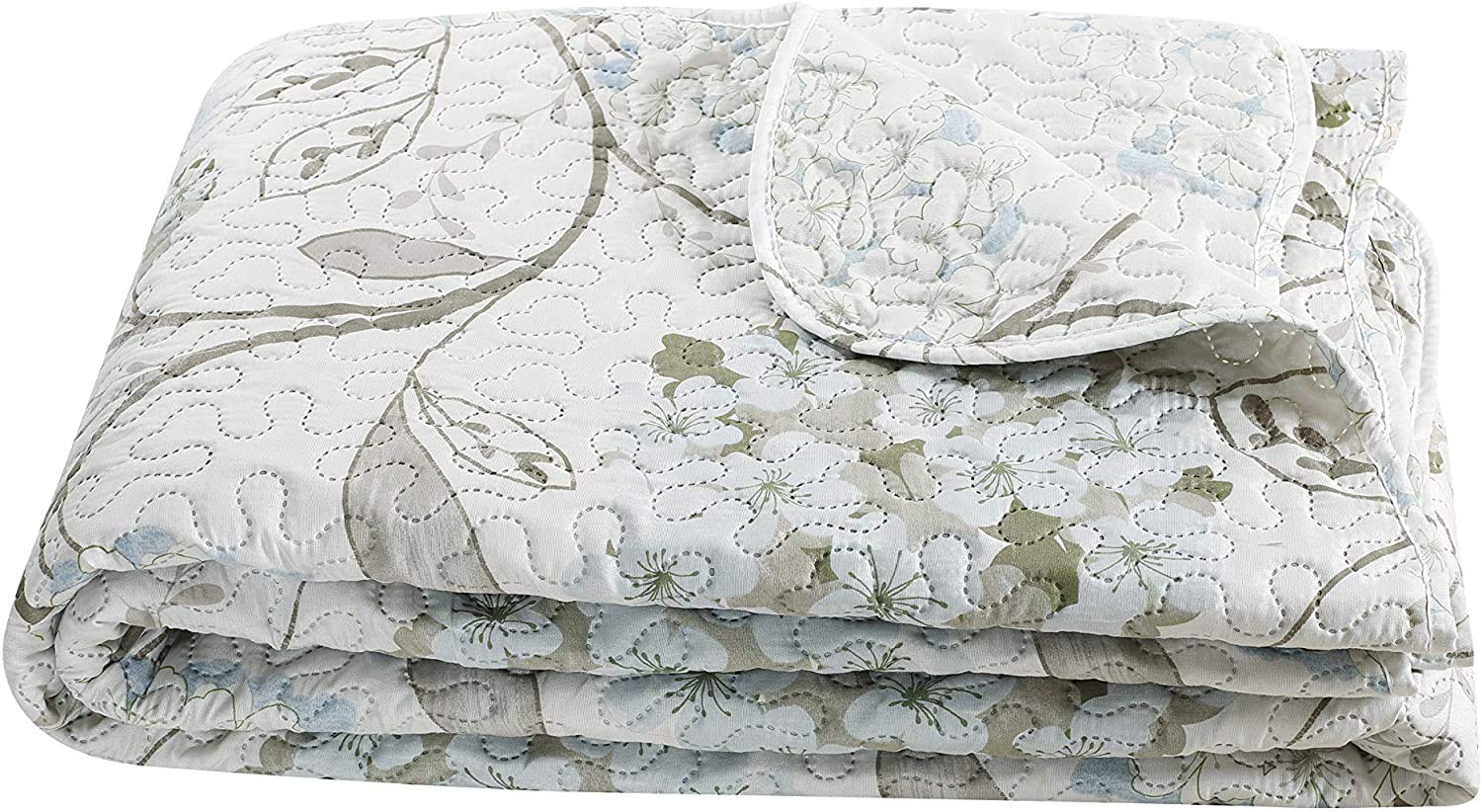 Pinsonic Floral 3-Piece Bedding Set - Queen Size Pastel Marine Quilt Coverlet & Bedspread | Soft Luxury Bedroom Decor for Guest Rooms & Coastal Themed Homes