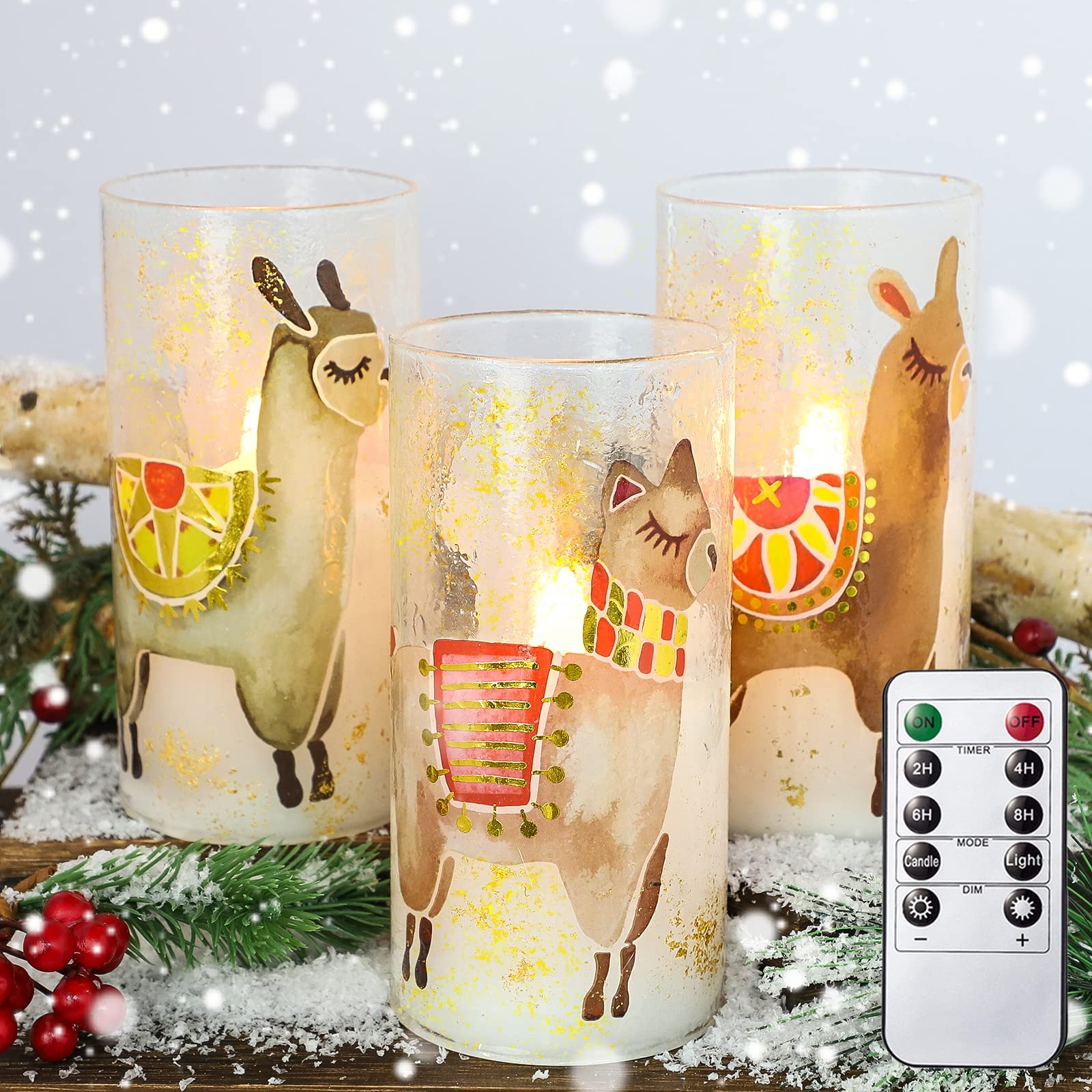 MELTONE Set of 3 Remote Control Flickering LED Candles - Alpaca-Themed Pet Decor with Bronze Finish for Home, Party, Bedroom, Nursery & Christmas Decorations | Perfect for Cozy Ambiance, Gift Giving & Holiday Celebrations