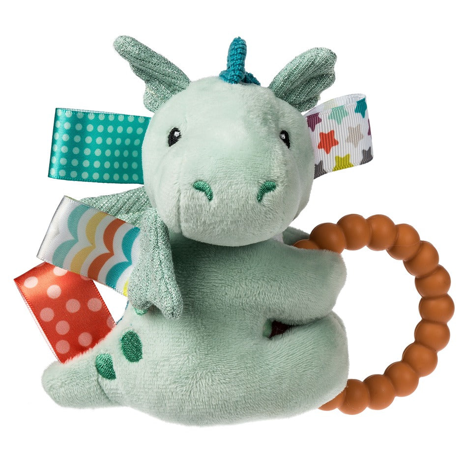 Taggies Drax Dragon Teether Rattle - Soft Baby Teething Toy with Textured Tags for Sensory Play | Perfect for Soothing Sore Gums & Early Development | Great for Home, Travel & Daycare Use