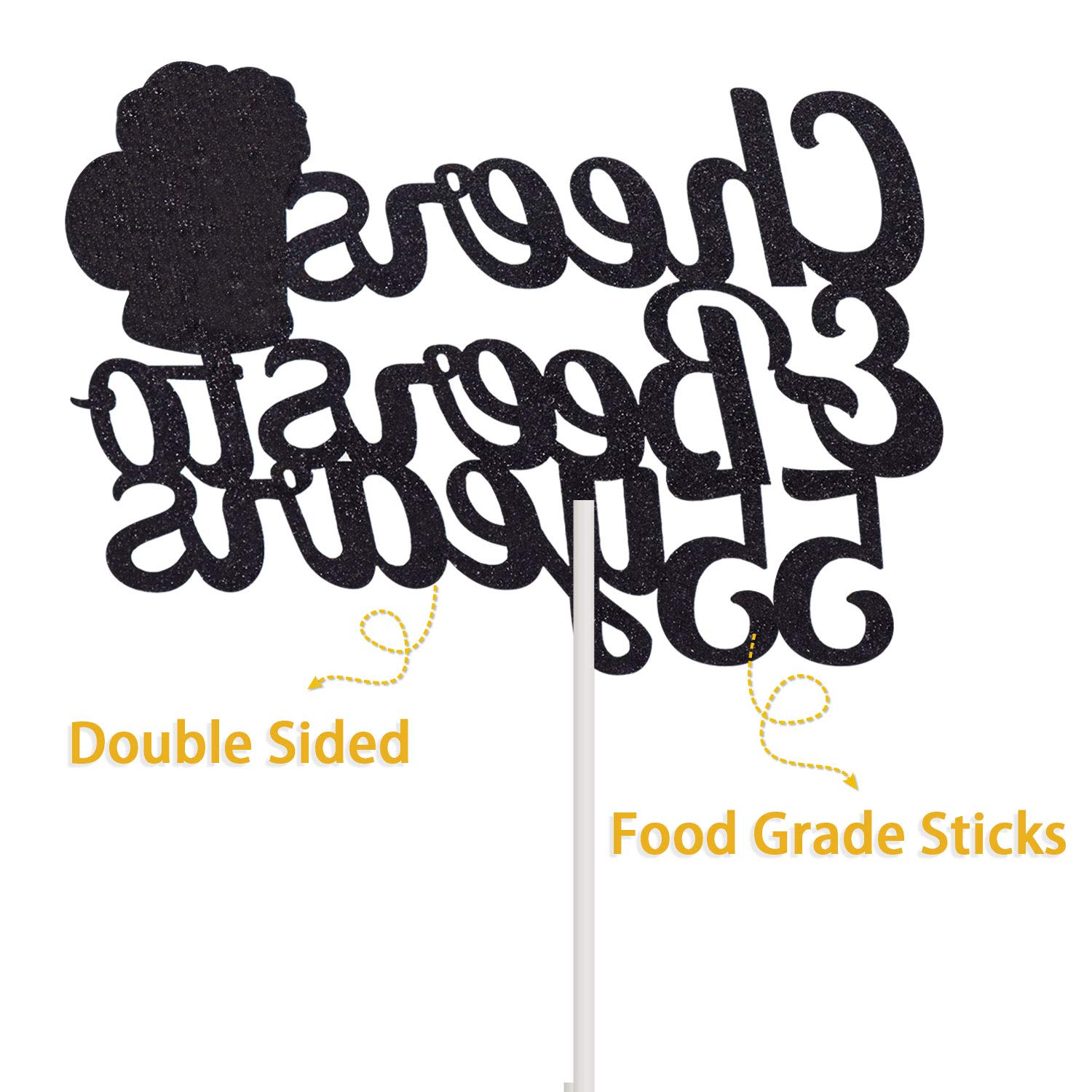 55th Birthday Cake Topper - Cheers to 55 Years Glitter Cake Decor for Men & Women - Black Gold 55 Fabulous Cake Pick - Wedding Anniversary Party Supplies (1-Pack) - Perfect for Birthday Celebrations & Milestone Events