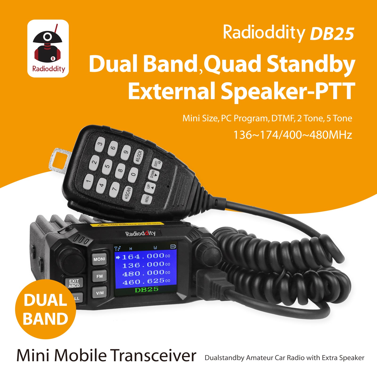 DB25 Pro Dual Band Quad Standby Mini Mobile Radio with 50W High Power Antenna & Cable - Perfect for Emergency Communication, Ham Radio & Off-Road Adventures