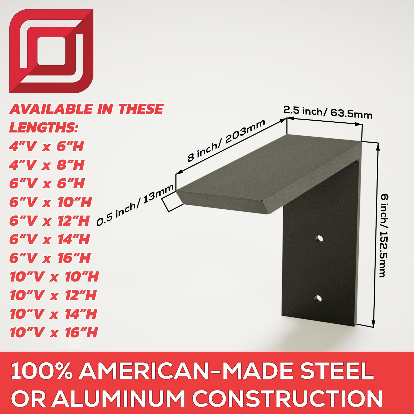 Original Granite Bracket - Heavy Duty 10x6 Aluminum Shelf Bracket for Floating Shelves | Easy Installation, Durable & Strong | Perfect for Bathroom, Kitchen & Home Organization Projects | Made in USA (1 Count)