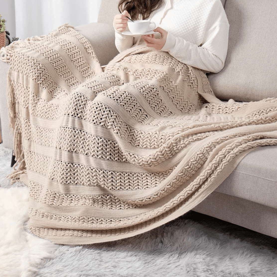 Luxury Self Care Gift Basket for Women - Cozy Blanket, Fuzzy Socks & Scented Candle Set - Perfect Birthday, Anniversary or Thank You Present - Relaxation & Spa Night Essentials for Her