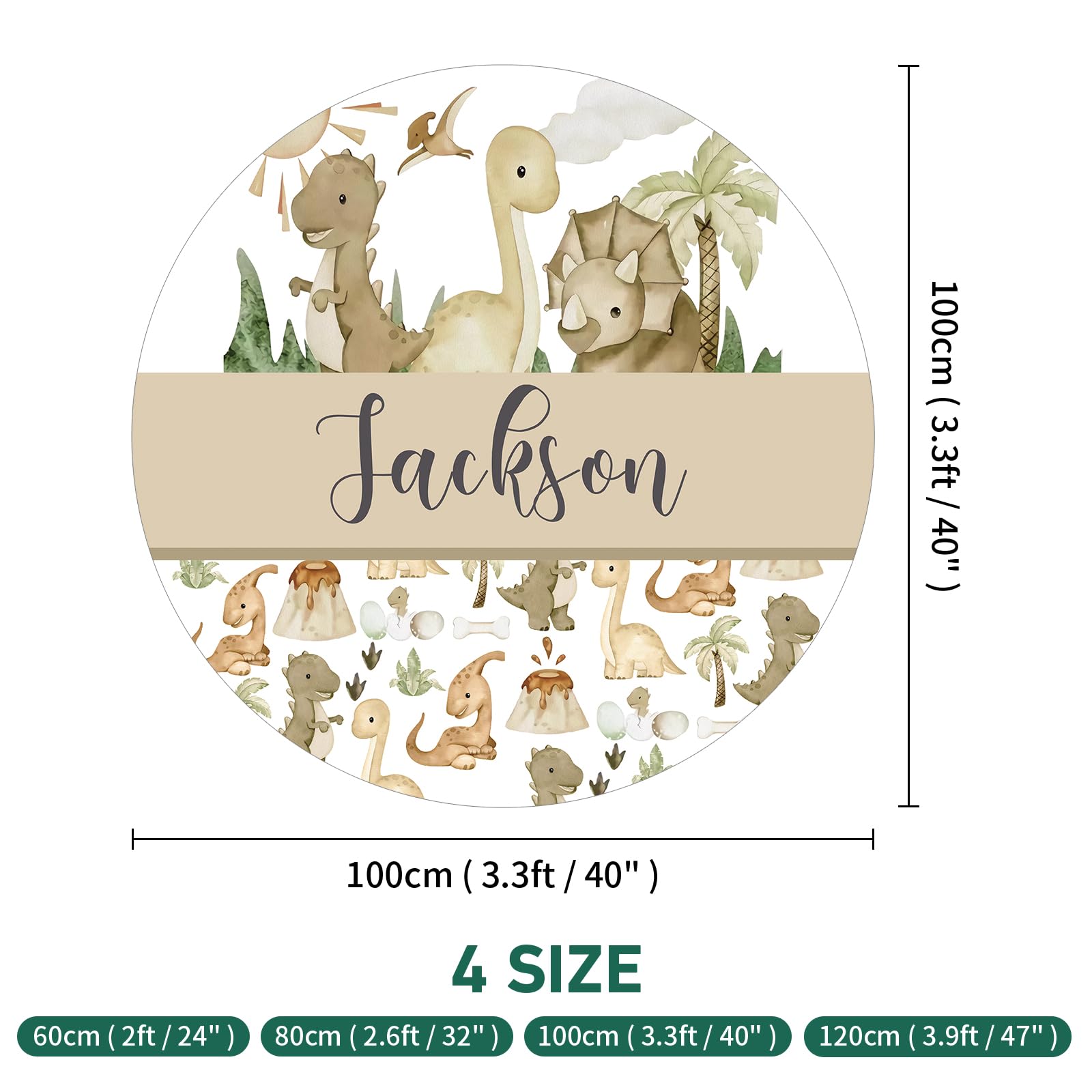 Lanleay Personalized Baby Rug - Custom Round Toddler Rug with Dinosaur Design & Name for Nurseries (40