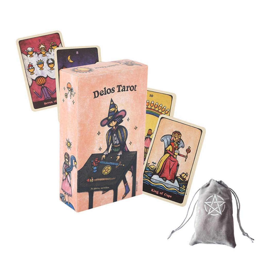 Delos Oracle Cards with Bag - Premium Tarot Deck for Divination, Spiritual Guidance & Self-Discovery | Perfect for Meditation, Psychic Readings & Gift Giving