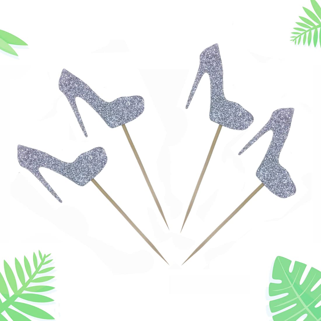 24 PCS Silver Glitter Heels Cupcake Toppers for Gender Reveal Party, Baby Shower, Birthday Decorations - Perfect for Wedding, Bridal Shower & Dessert Table Decoration