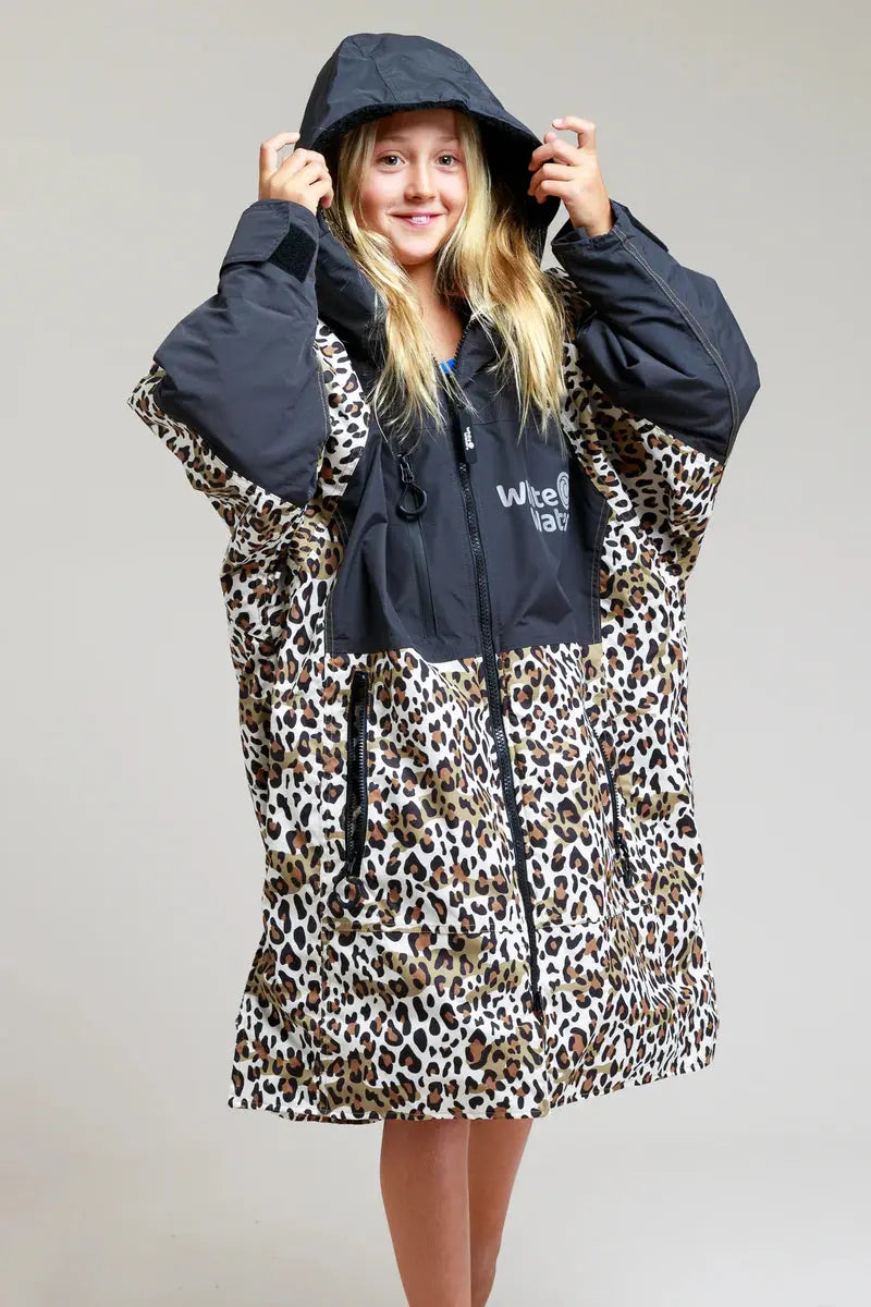 Unisex Kids Leopard Print Swim Robe - Quick Dry Hooded Bathrobe for Boys & Girls After Swimming, Beach, Pool or Bath Time