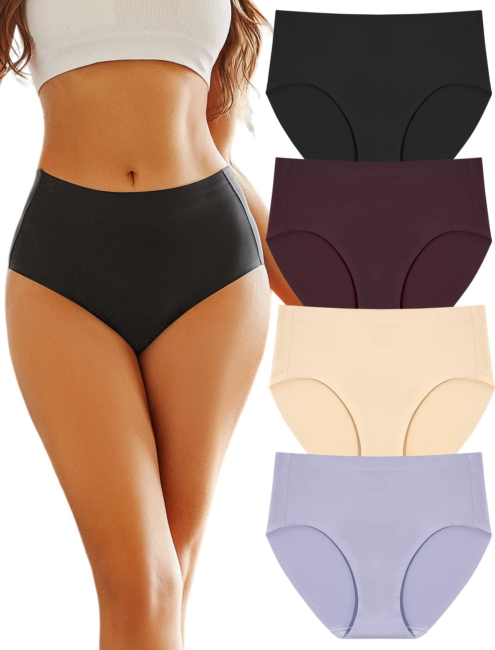 FINETOO Women's High Waisted Seamless Underwear - Full Coverage No Show Panties for Ladies, Regular & Plus Size (S-XXL) - Comfortable Everyday Wear for Work, Yoga & Travel