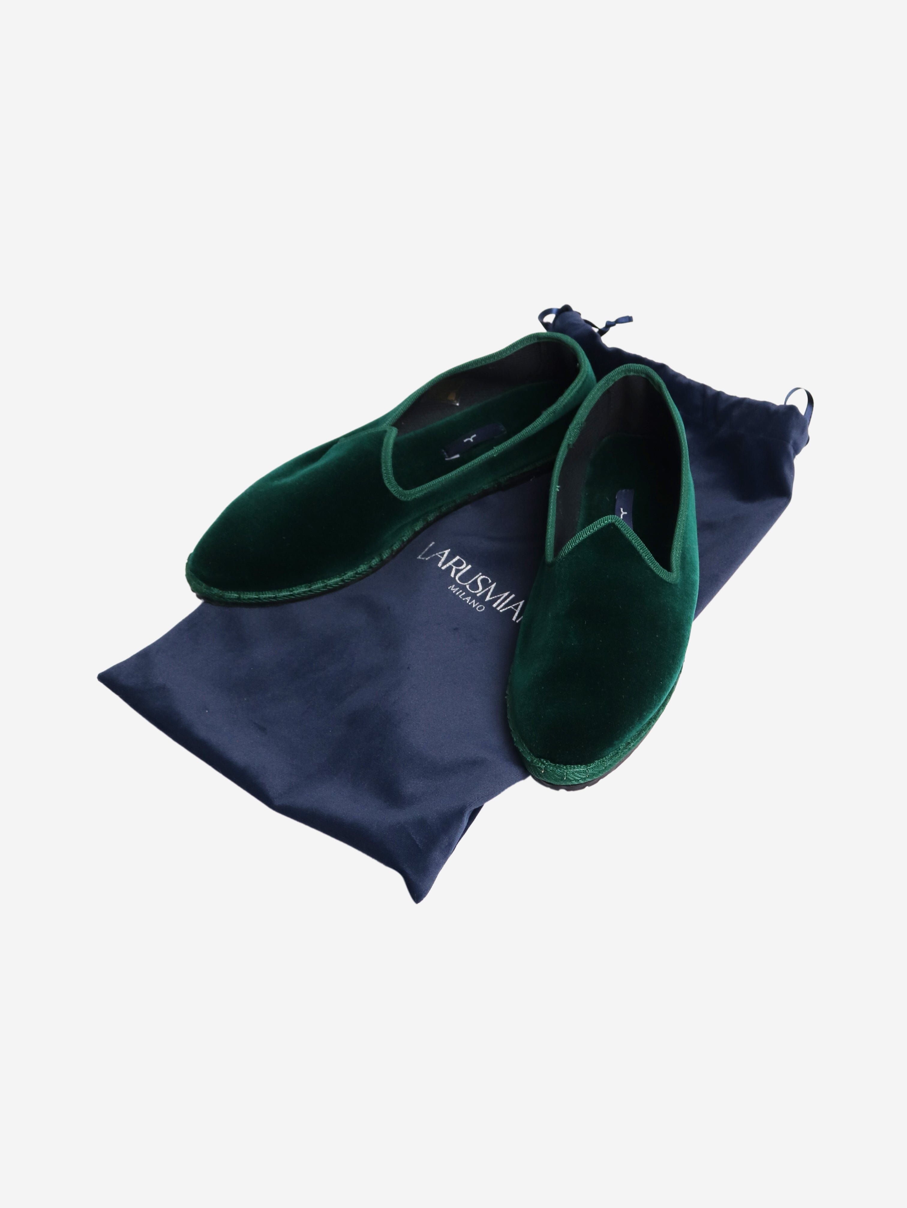 Green Velvet Slip-On Shoes Women's Size EU 37 (US 7) - Comfortable Loafers for Casual Wear, Office & Travel