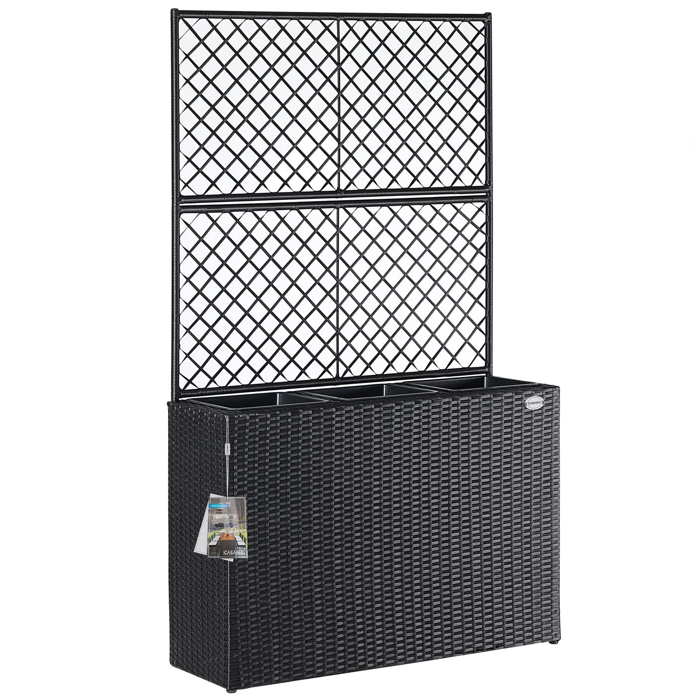 Casaria Black Wicker Flower Planter Set with Trellis - 3 Piece Rattan Garden Planters 57.5