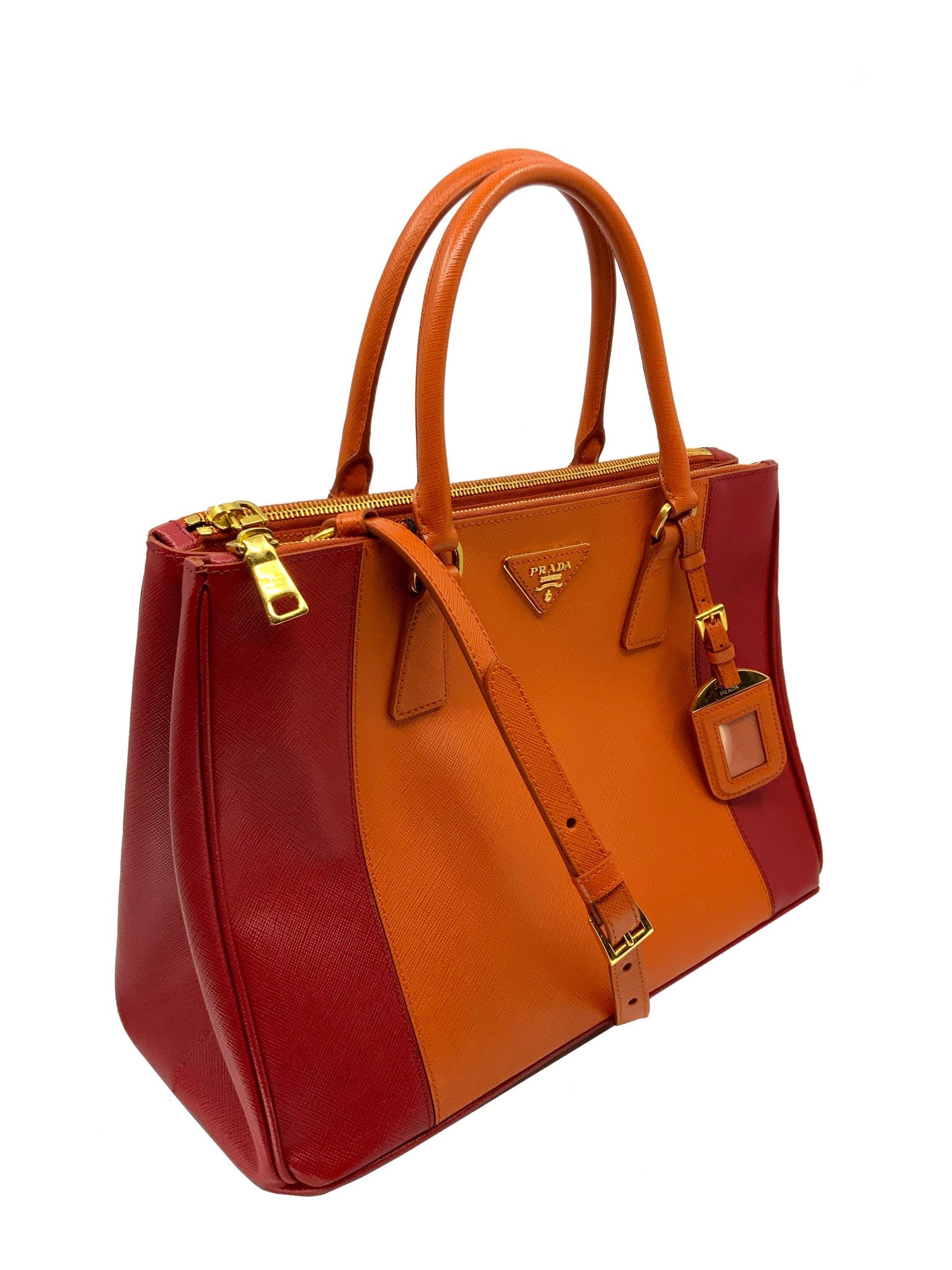 Prada Saffiano Leather Double Zip Tote Bag for Women - Luxury Designer Handbag with Two Compartments | Perfect for Work, Travel & Everyday Use