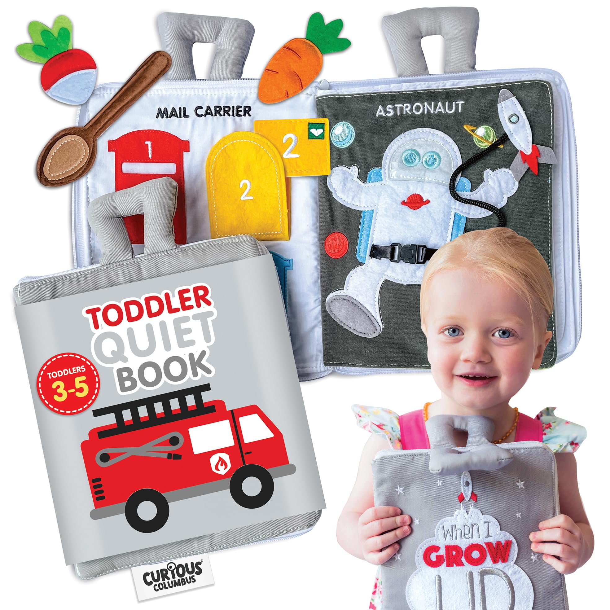 Curious Columbus Quiet Book for Toddlers 3-5 | Montessori Educational Travel Activity Toy | Airplane & Adventure Themed Busy Book | Perfect for Preschool Learning, Long Flights & Road Trips