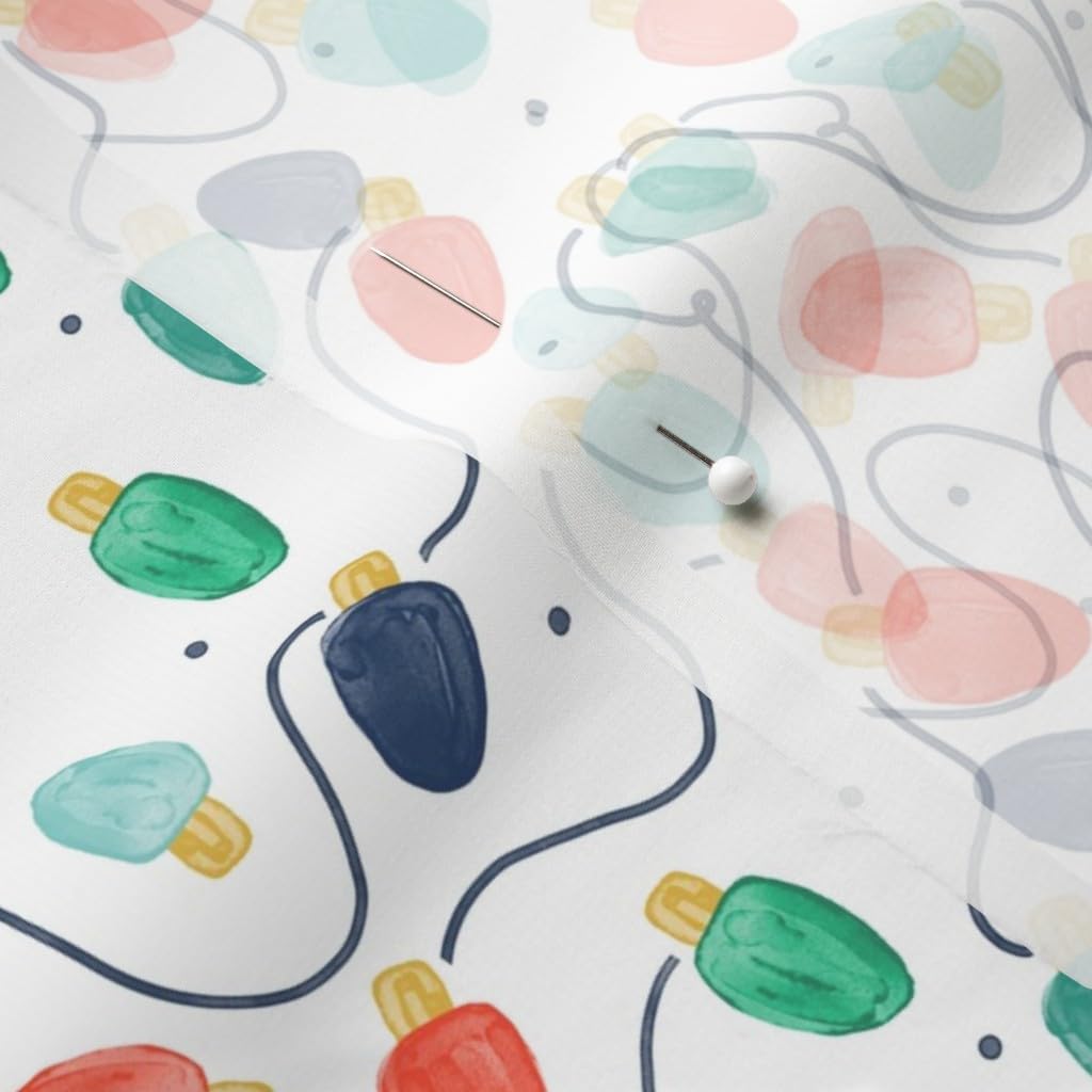 Christmas Lights Red String Winter Holiday Printed Chiffon Fabric by The Yard - DIY Sewing for Fashion Apparel, Dresses & Home Decor - Perfect for Holiday Crafts, Table Runners, and Seasonal Decorations