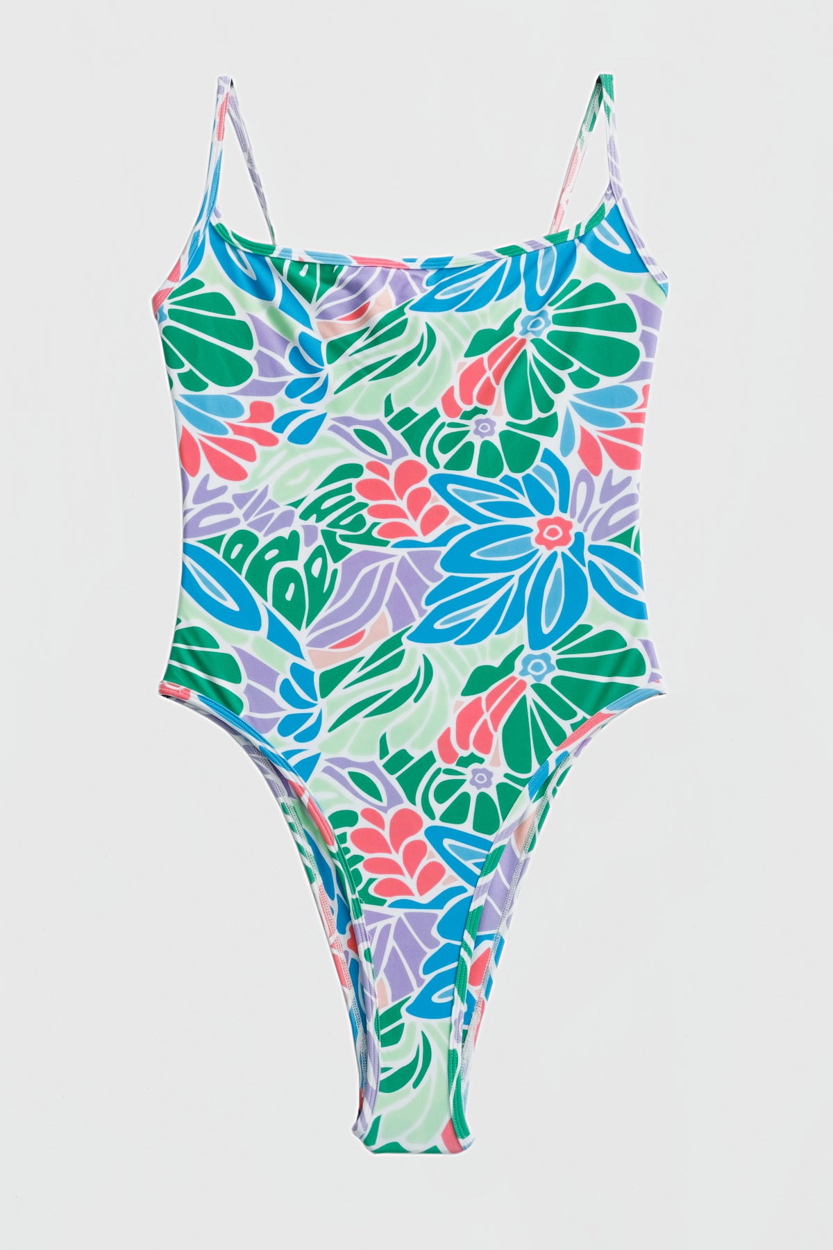 Theo One Piece Swimwear - Floral Print Aqua Blue Women's Bathing Suit for Beach, Pool & Summer Vacations