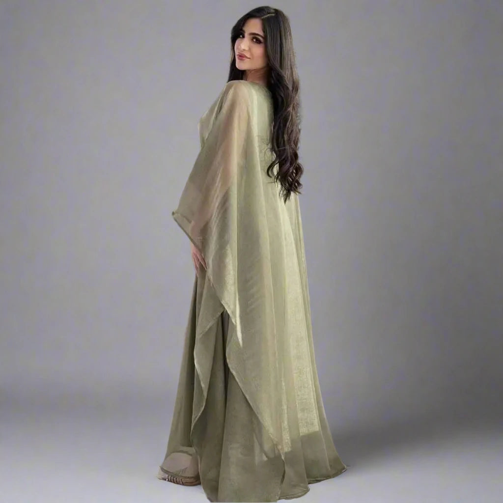 2-Piece Set Batwing Sleeve Farasha Abaya Dress with Inner Dress - Modest Islamic Prayer Dress for Women, Perfect for Eid, Mosque & Special Occasions