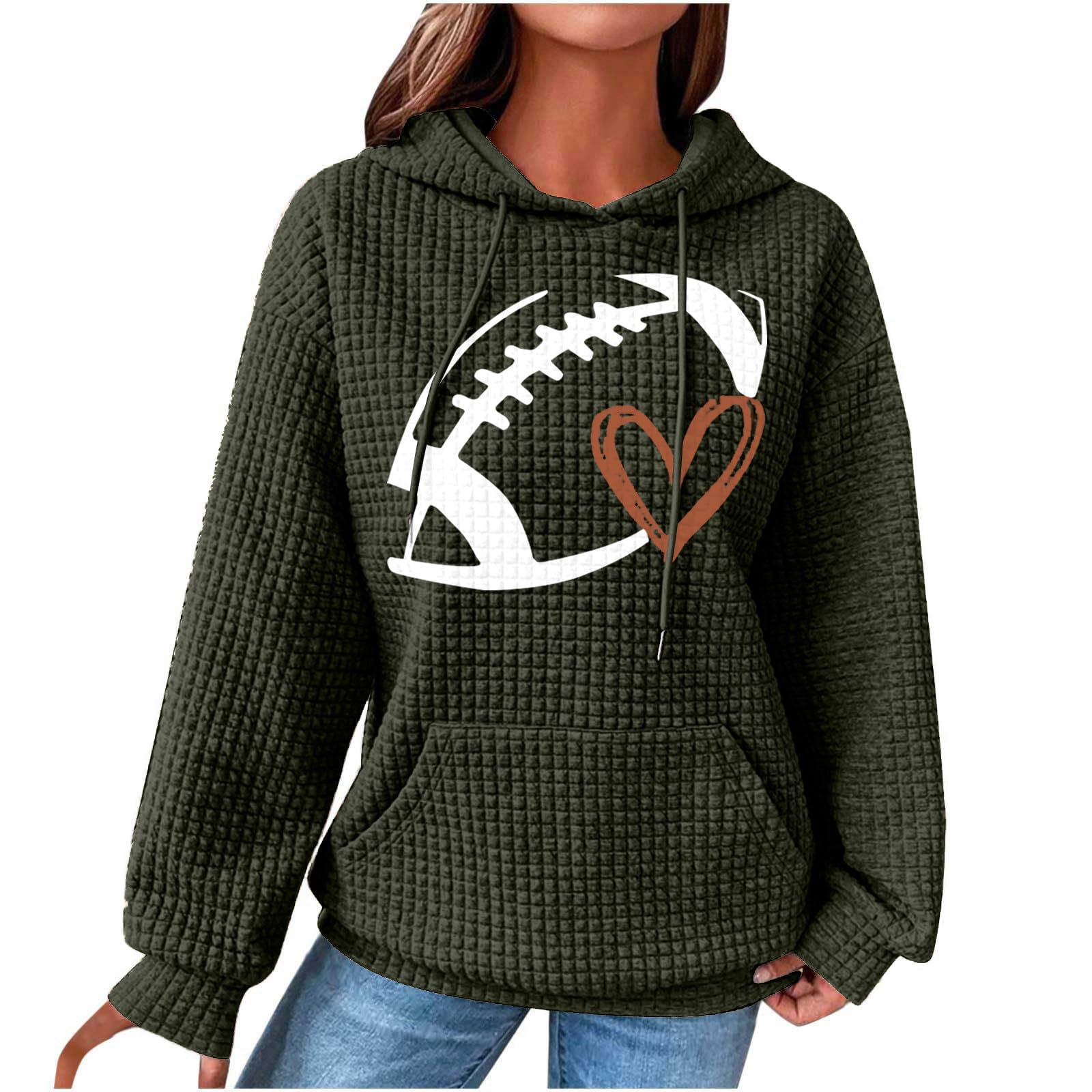 Jxsoyen Women's Oversized Graphic Hooded Sweatshirt - Waffle Knit Pullover Top for Casual Fall Fashion | Cozy Loungewear, Streetwear & Autumn Outfits