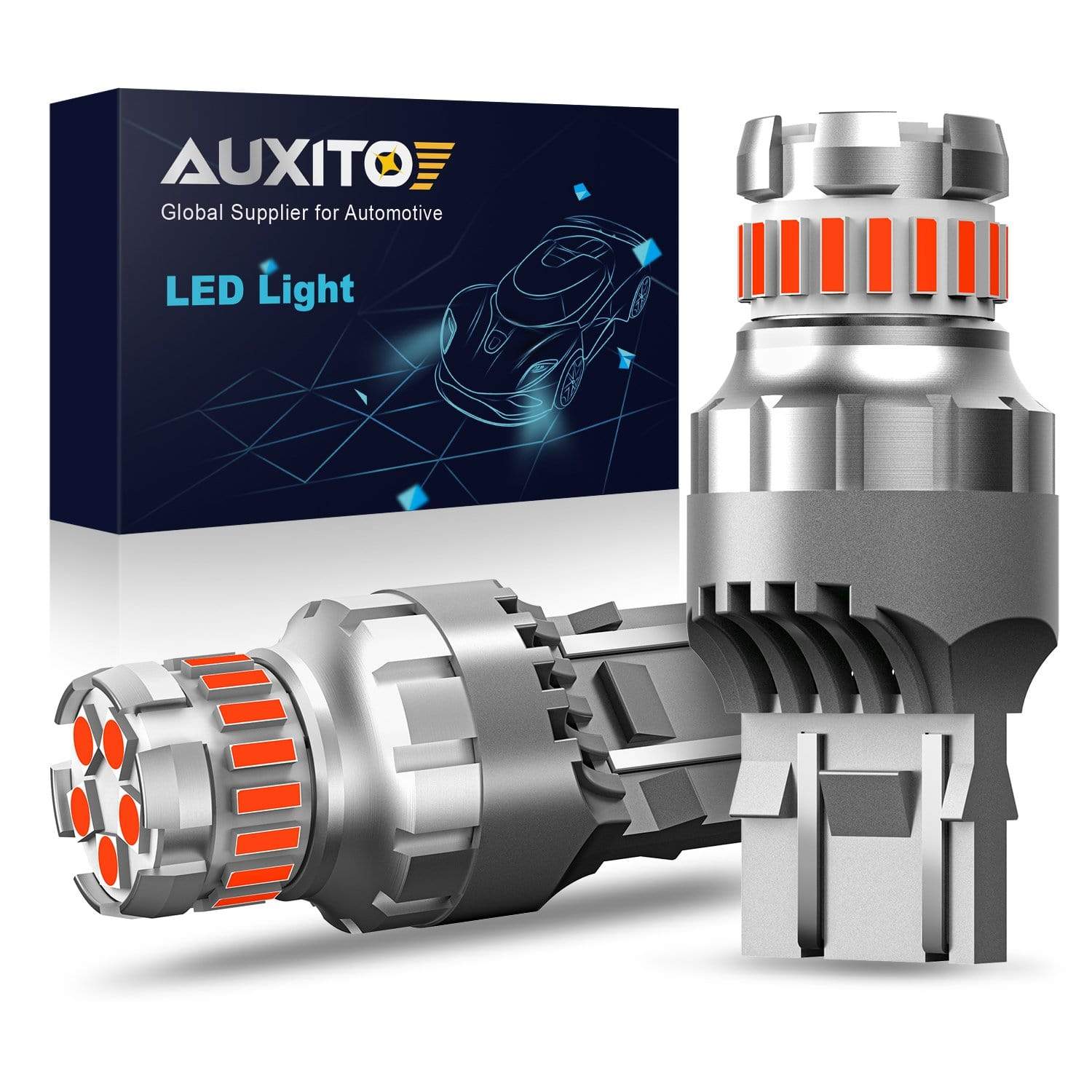 AUXITO 7440 7443 LED Bulbs - Super Bright Red Strobe Brake Lights (W21W/T20) for Cars, Trucks & Motorcycles - Enhanced Visibility & Safety for Night Driving & Emergency Situations