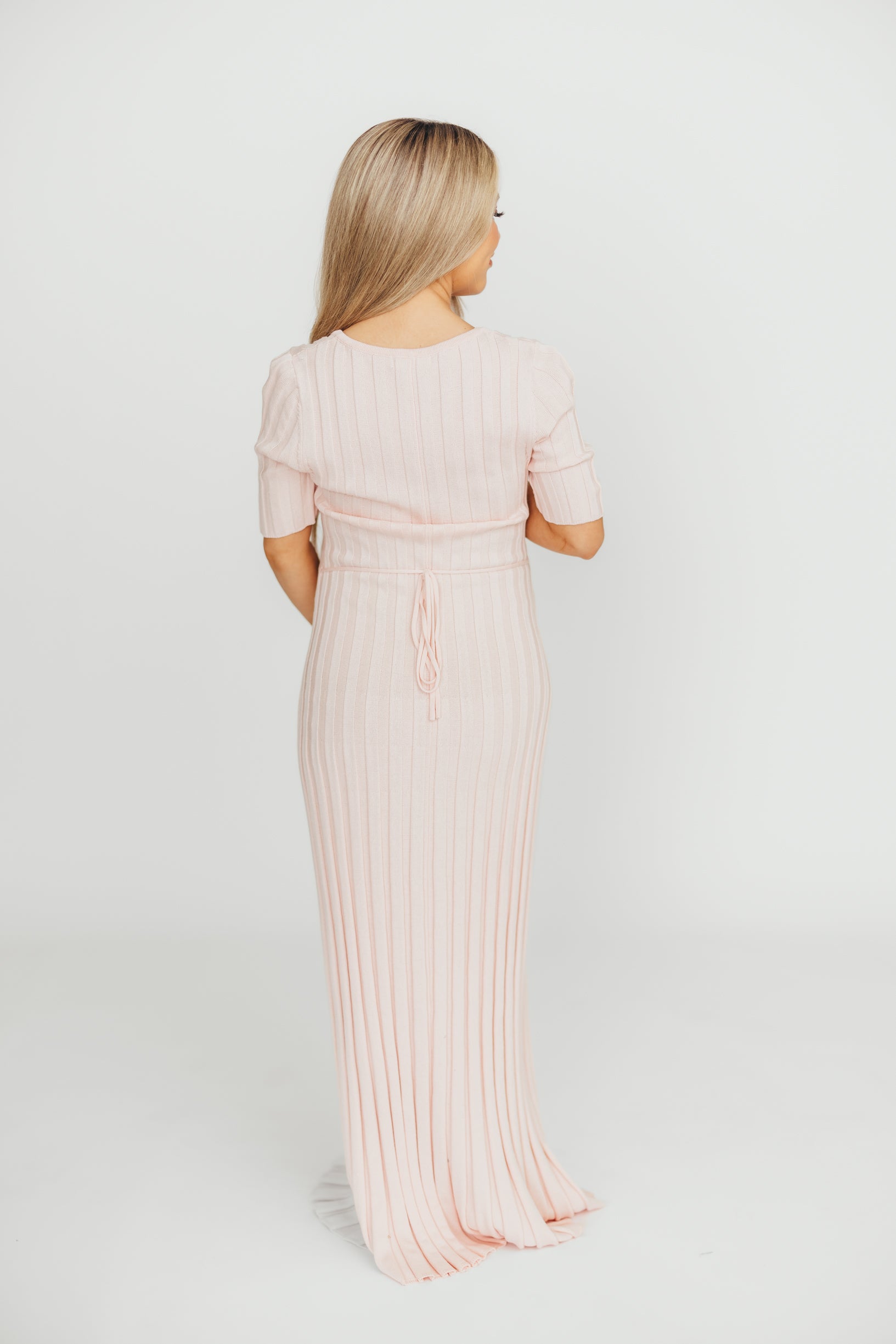 Oakley Ribbed Maxi Dress in Light Pink - Bump Friendly Maternity Dress for Women, Comfortable Stretchy Pregnancy Dress for Everyday Wear, Perfect for Baby Showers & Maternity Photos