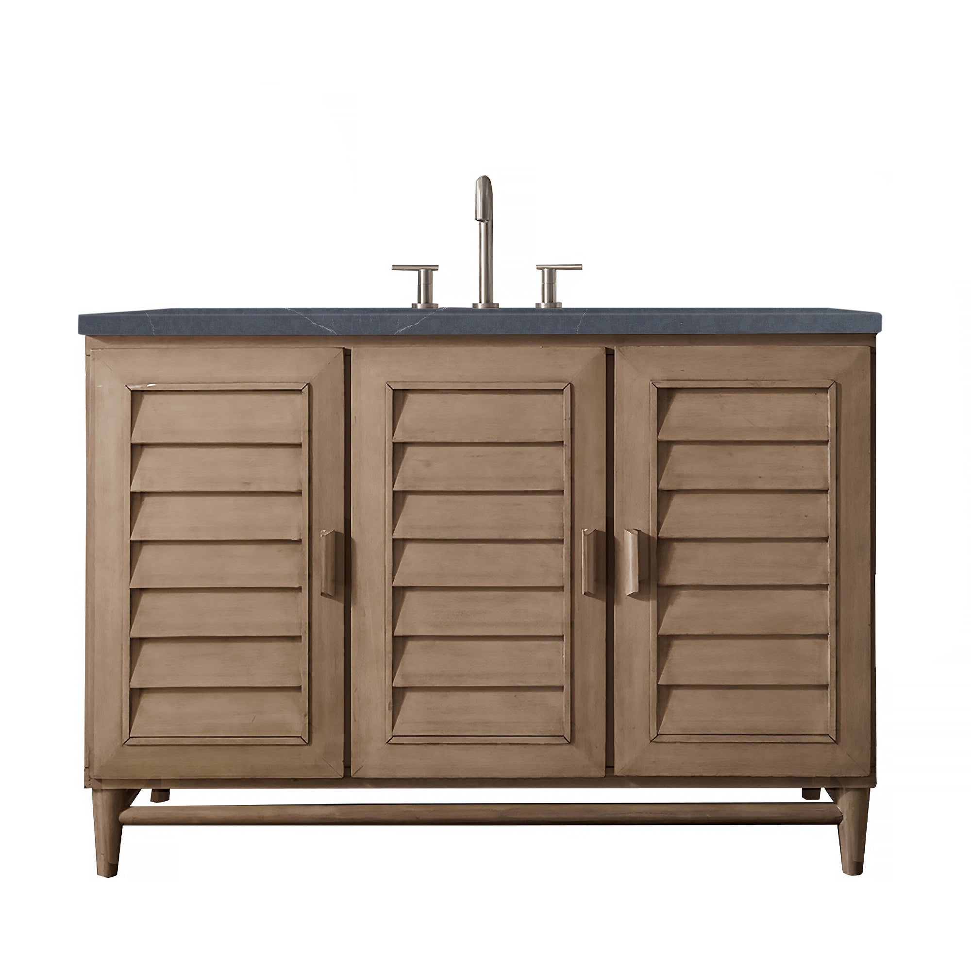 Portland 48 Inch Single Bathroom Vanity in Whitewashed Walnut with 3CM Charcoal Soapstone Quartz Countertop - Perfect for Modern Farmhouse, Coastal, or Rustic Bathroom Designs