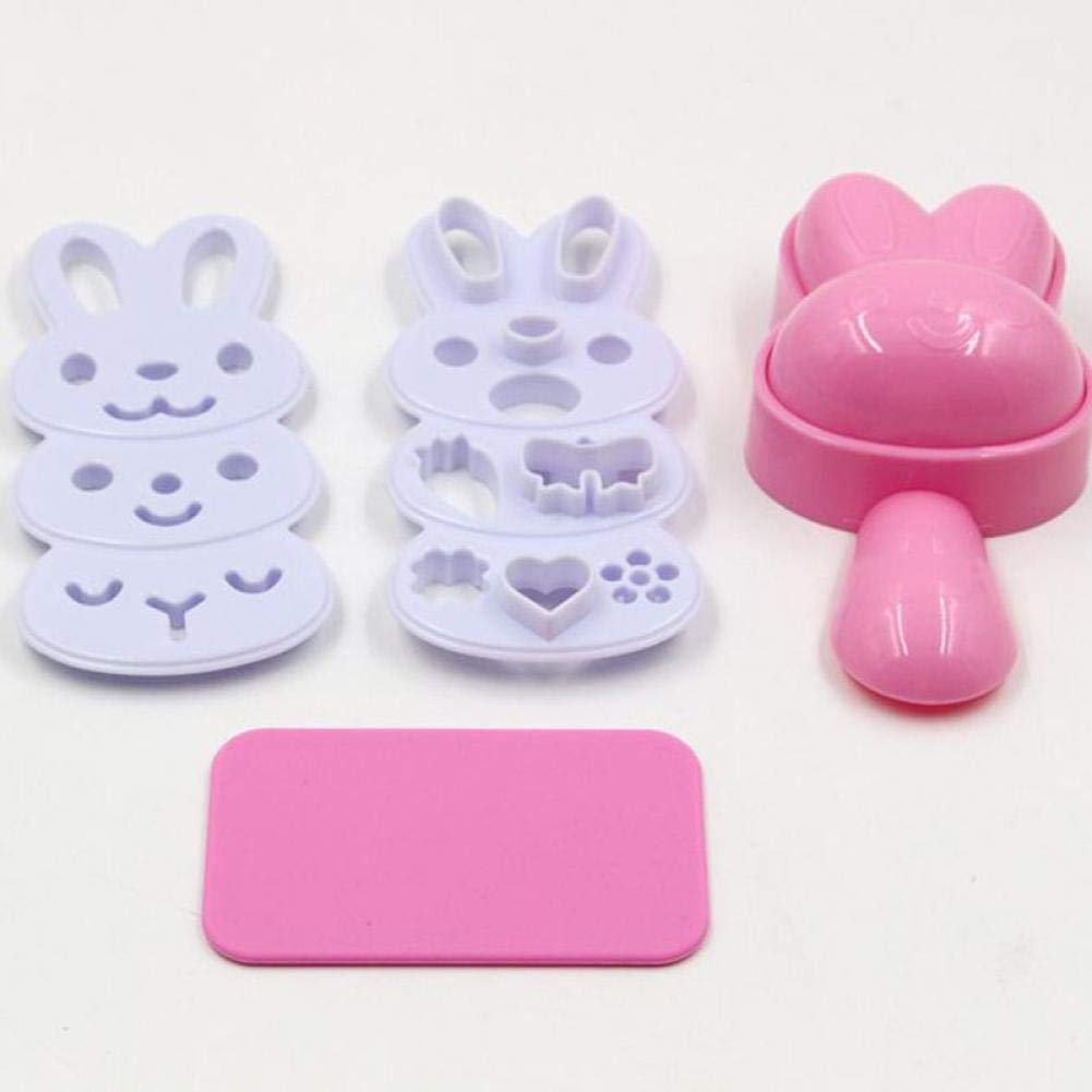 4pcs/Set Cartoon Rabbit Rice Ball Mold Sushi Making Kit with Seaweed Cutter - DIY Bento Accessories for Kids Lunch, Party & Home Cooking (One Size)