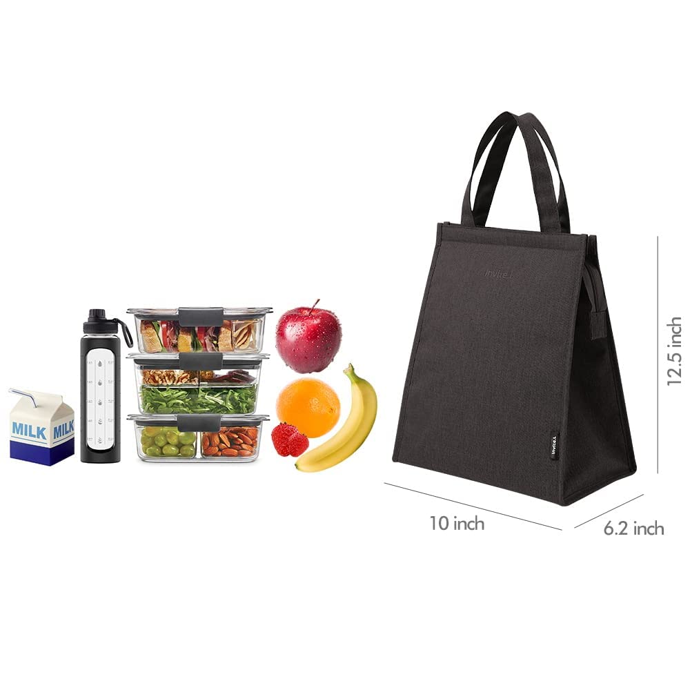 Insulated Reusable Lunch Bag for Men & Women - Black Zippered Tote Lunch Box for Work, School & Outdoor Activities | Eco-Friendly & Leak-Proof Food Container
