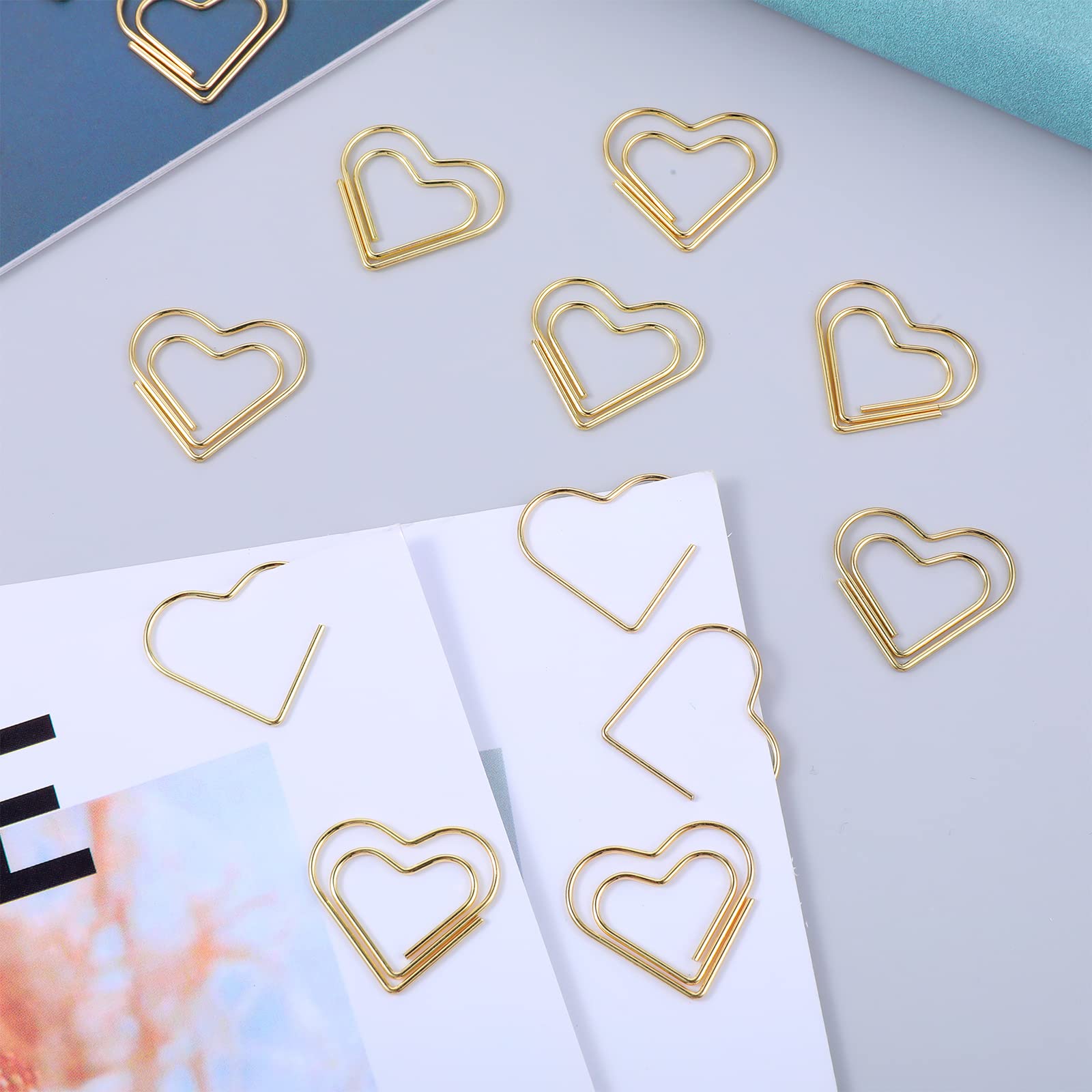100Pcs Gold Heart Paper Clips - Cute Small Heart-Shaped Office Supplies for Kids, Women, Wedding Decorations & Scrapbooking - Perfect for Organizing Documents, Notes & Crafts