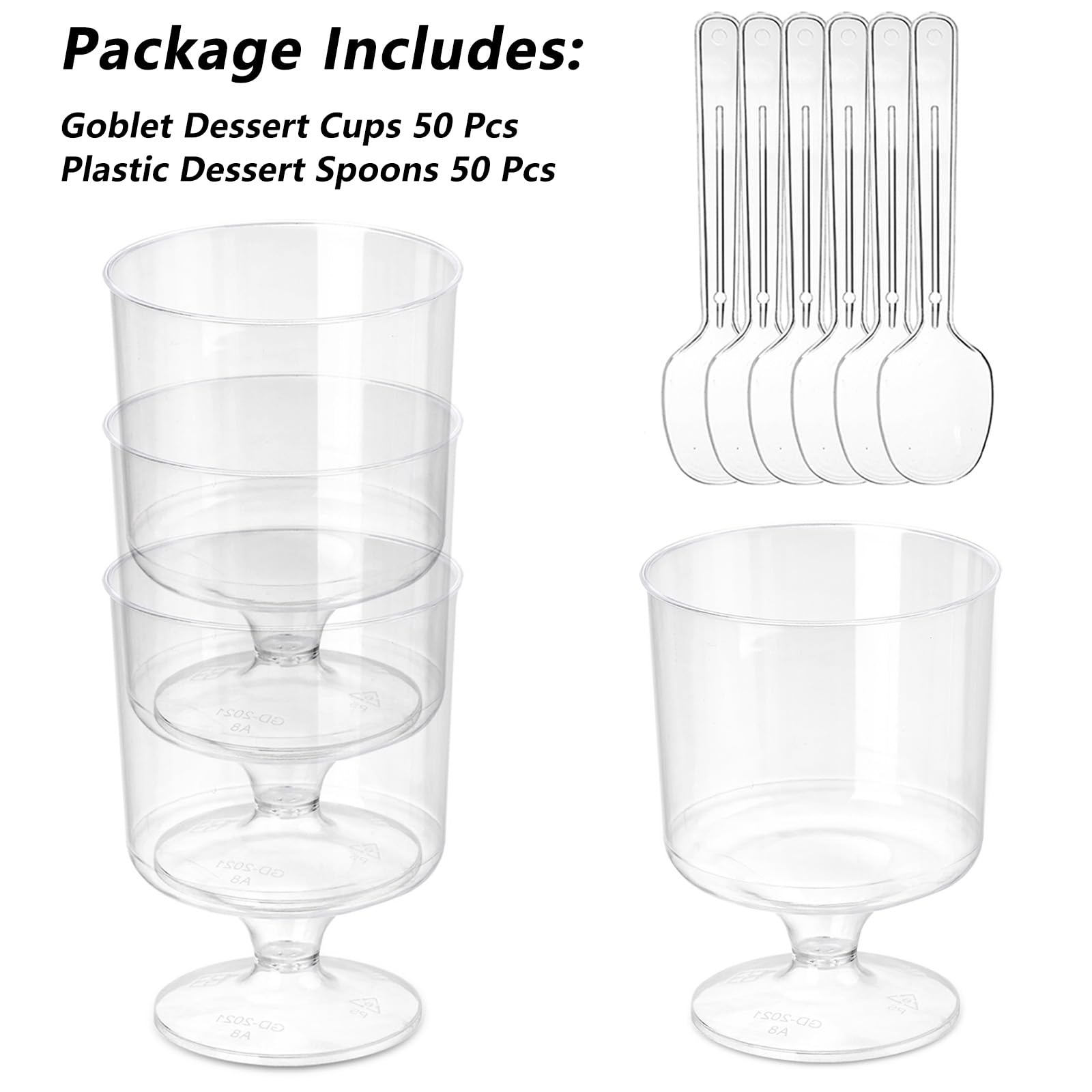 100 Pcs Clear Plastic Dessert Cups with Spoons - 5 Oz Disposable Appetizer & Mousse Cups for Puddings, Ice Cream, Party Snacks - Perfect for Catering, Weddings, and Birthday Celebrations