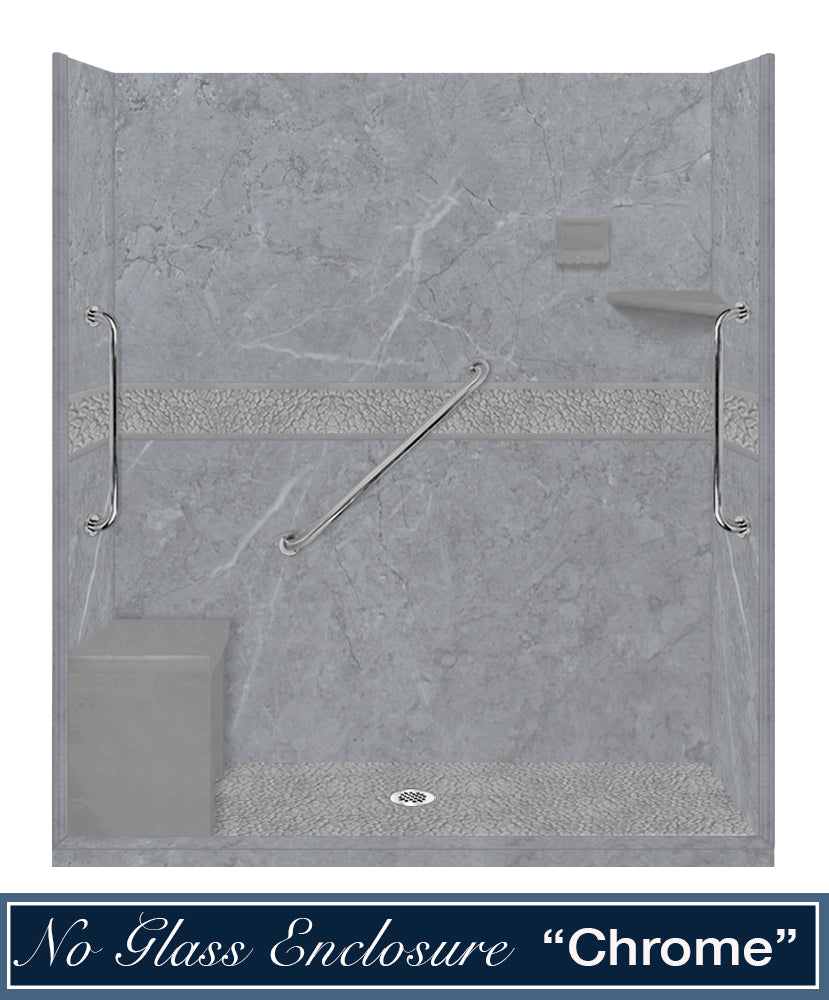 Freedom Grio Marble Pebble Alcove Shower Enclosure Kit - Waterproof Bathroom Shower Panel System with Natural Stone Design for Modern Home & Spa Renovation
