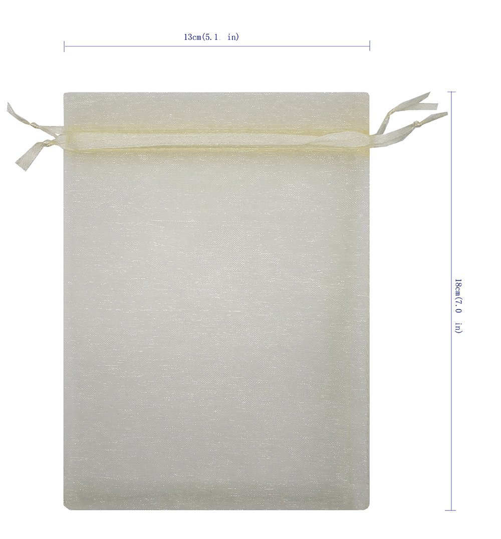 Ankirol 100pcs 5x7'' Sheer Organza Favor Bags for Wedding, Party Favors, Gift Bags, Samples & Display - Drawstring Pouches in Champagne - Perfect for Bridal Showers, Baby Showers & Special Events