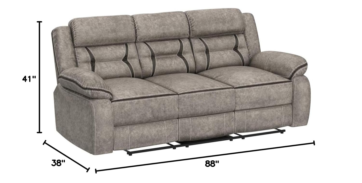 Roundhill Furniture Elkton Manual Recliner Sofa with Storage Console - Taupe Upholstery | Comfortable Living Room Seating for Relaxation & Entertainment