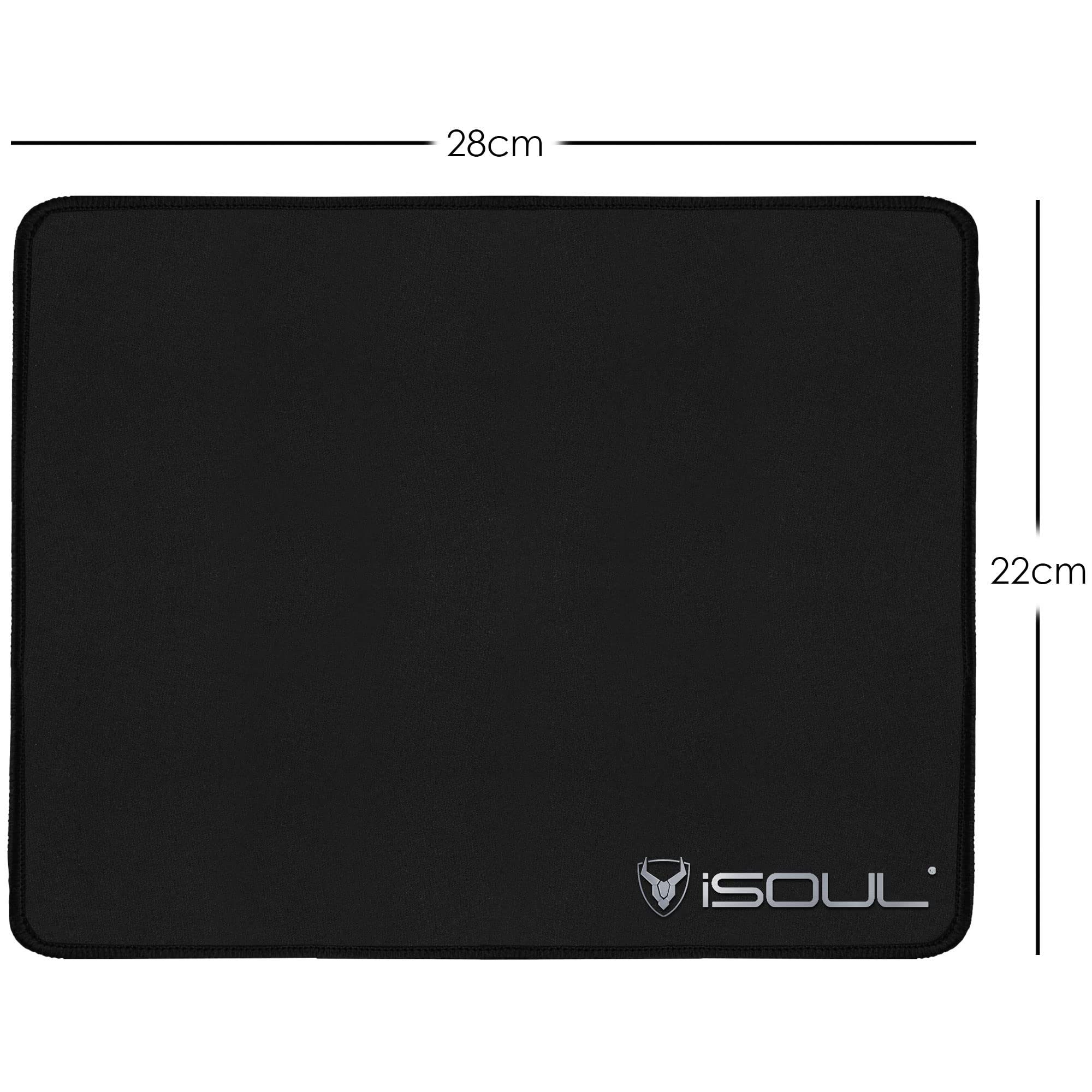 Premium iSOUL Mouse Pad - Non-Slip Rubber Base, Durable Stitched Edges, Smooth Neoprene Surface for Laser & Optical Mice - Perfect for Gaming, Office & Home Computer Workstations (Black)