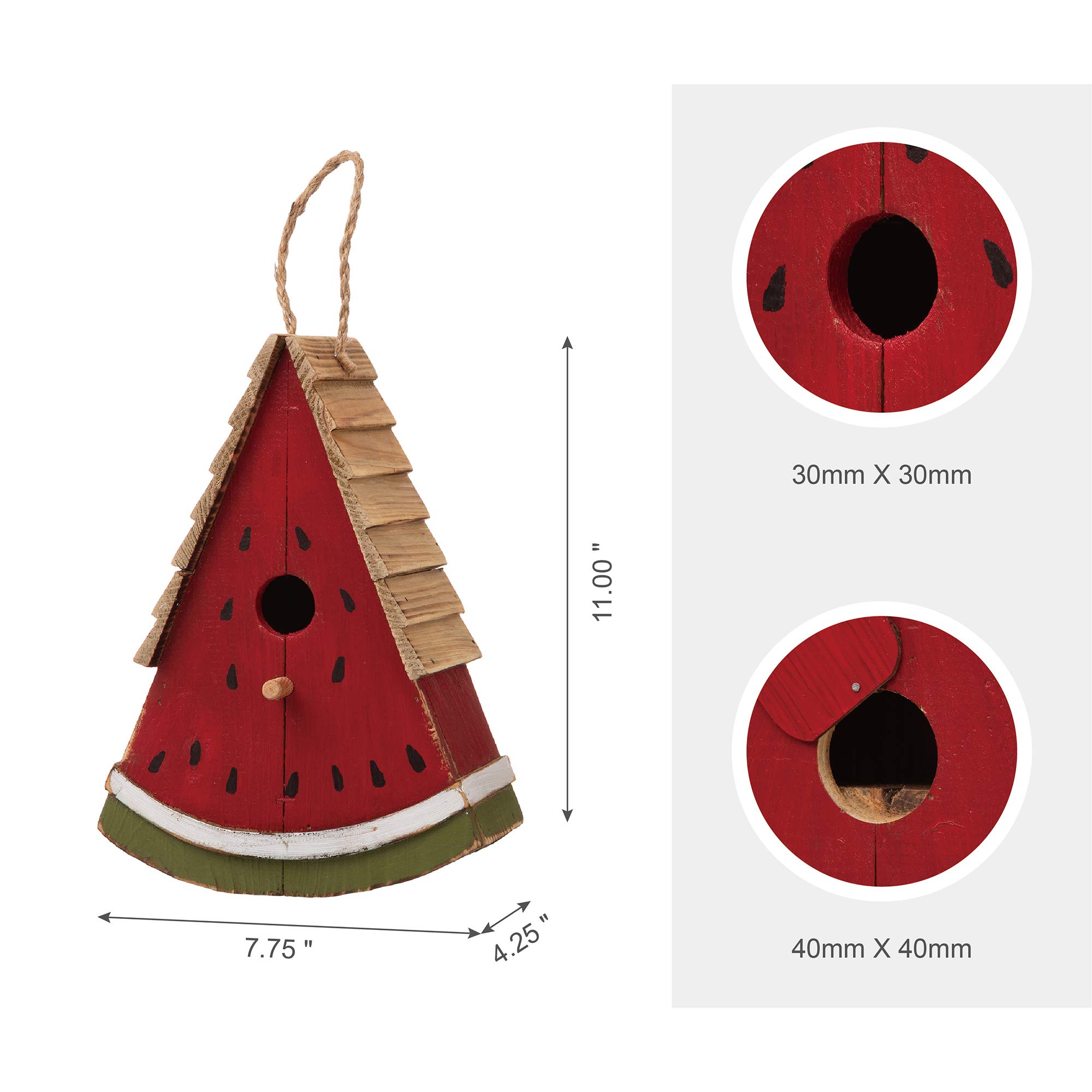 Glitzhome 11-Inch Handmade Distressed Solid Wood Watermelon Bird House - Outdoor Garden & Patio Decoration for Birds - Perfect for Backyard, Lawn, and Nature-Inspired Decor