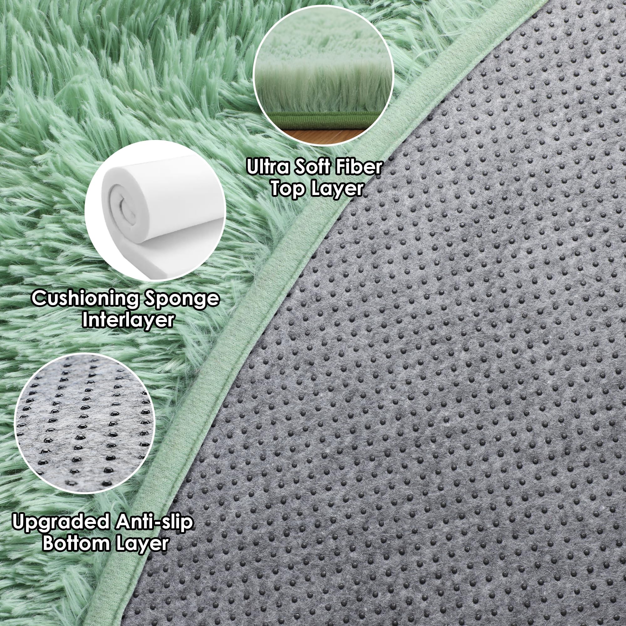 ONASAR 4ft Sage Green Round Area Rug - Soft Plush Shaggy Circle Carpet for Kids Bedroom, Nursery, Playroom & Living Room Decor | Cozy Floor Mat for Princess Castle Theme, Teen Girls Room & Home Decor