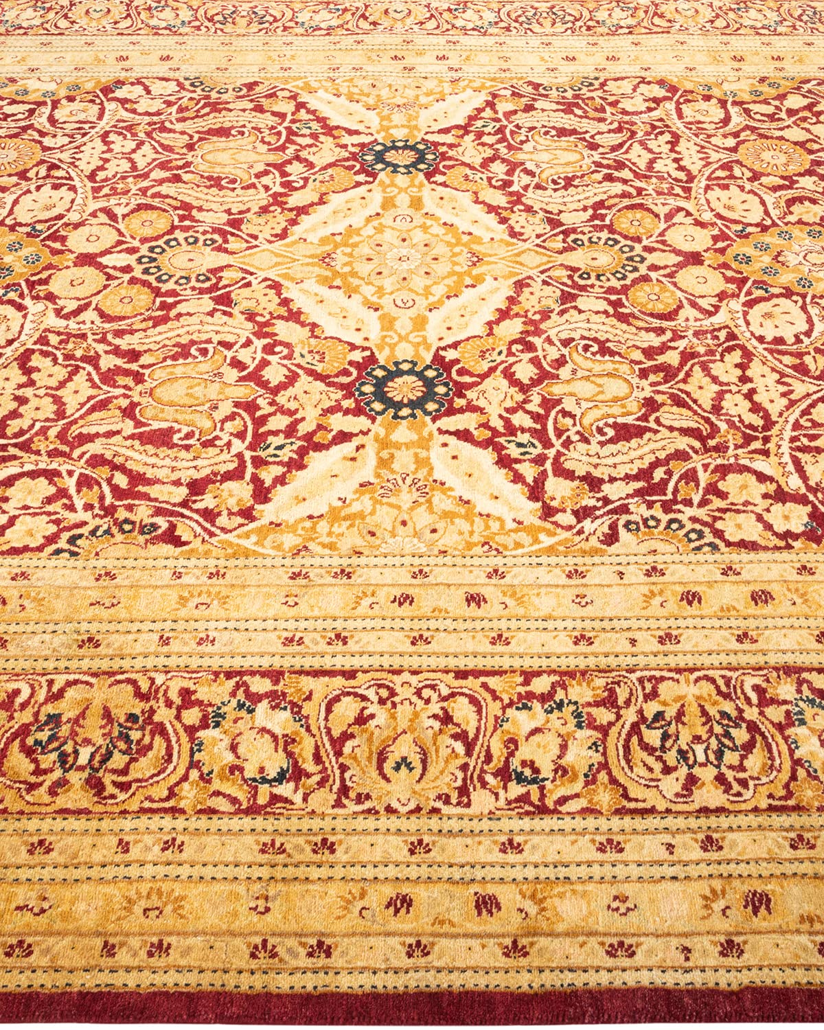 Handmade Wool Oriental Mogul Red 6x9 Area Rug - Traditional Hand-Knotted One-of-a-Kind Solo Rugs for Living Room, Bedroom & Home Decor