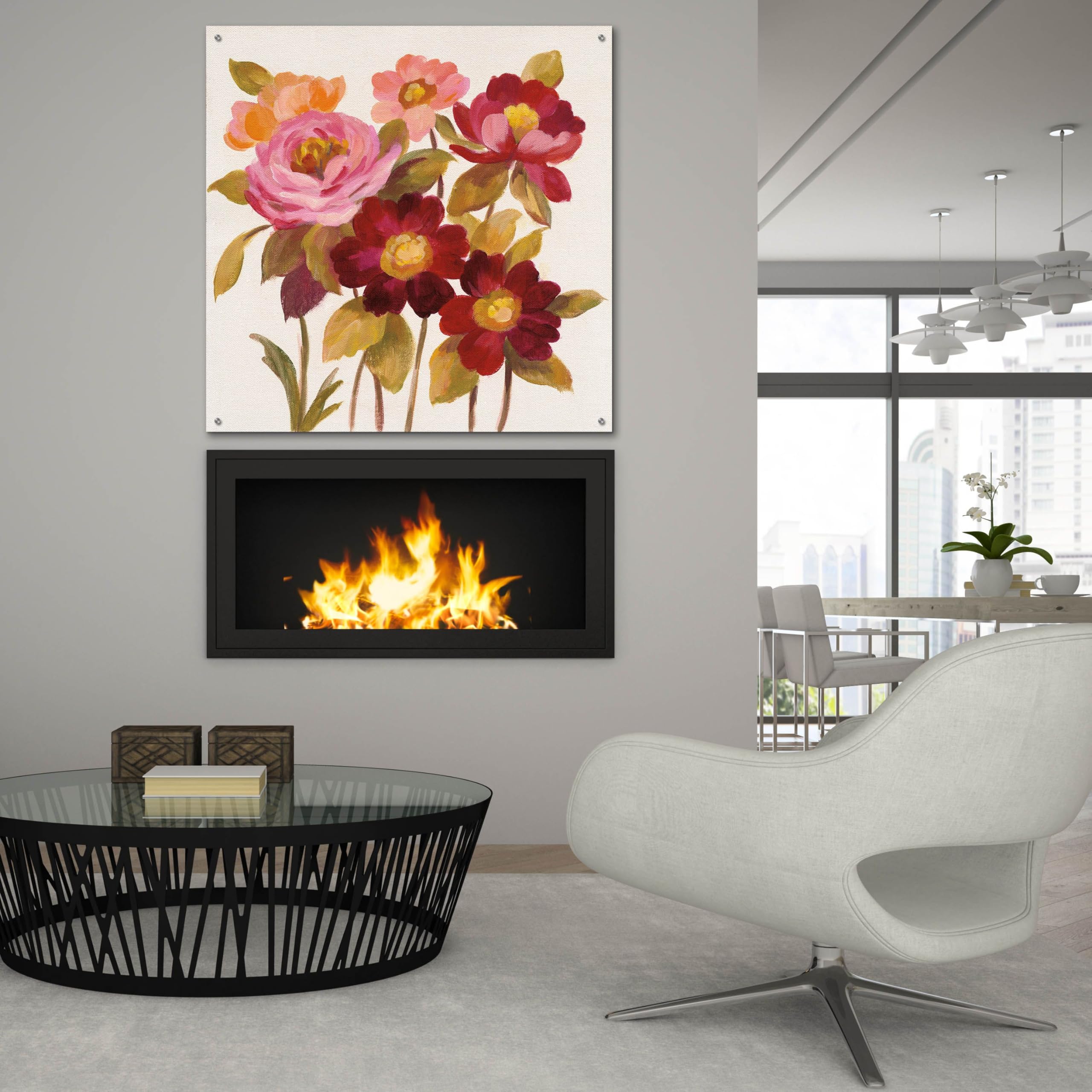 Silvia Vassileva 'English Garden IV' Acrylic Glass Wall Art - 36x36 Inch Modern Floral Painting for Living Room, Bedroom & Office Decor