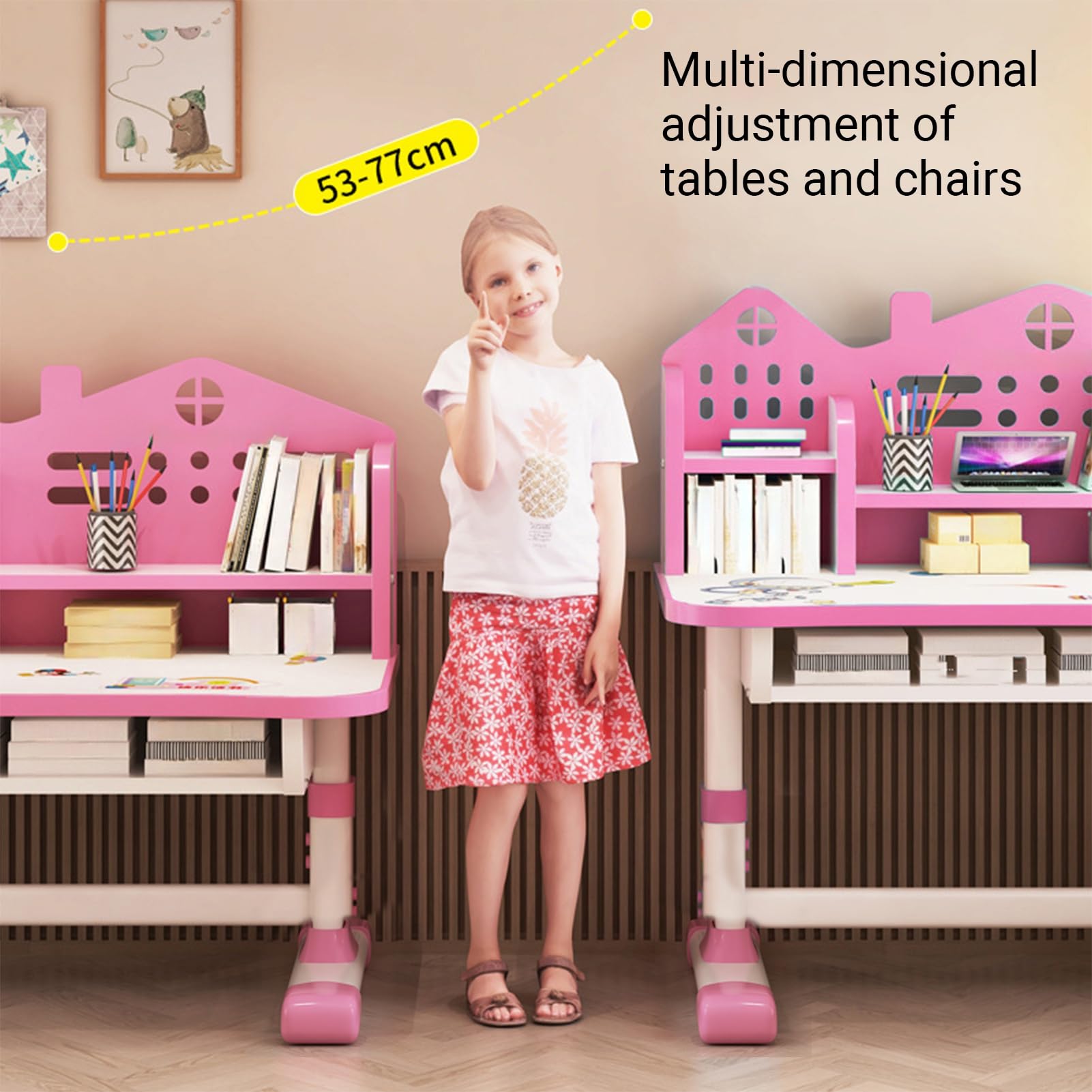 Kids Study Desk & Chair Set with Golden Distance Design for Homeschooling