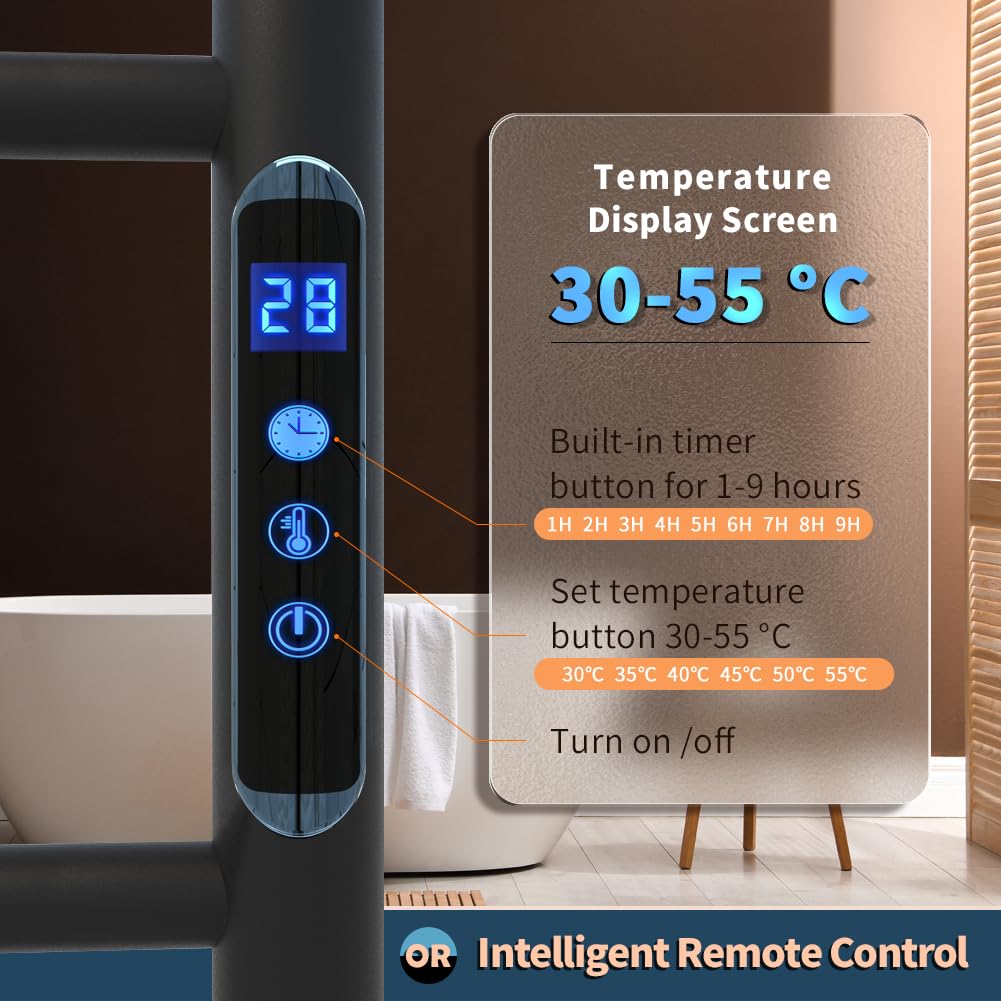 Smart Heated Towel Rack with APP & Remote Control - 10 Bar Wall Mounted Electric Towel Warmer with Timer for Bathroom Spa (Matte Black) | Perfect for Luxury Bathrooms, Hotels & Home Saunas