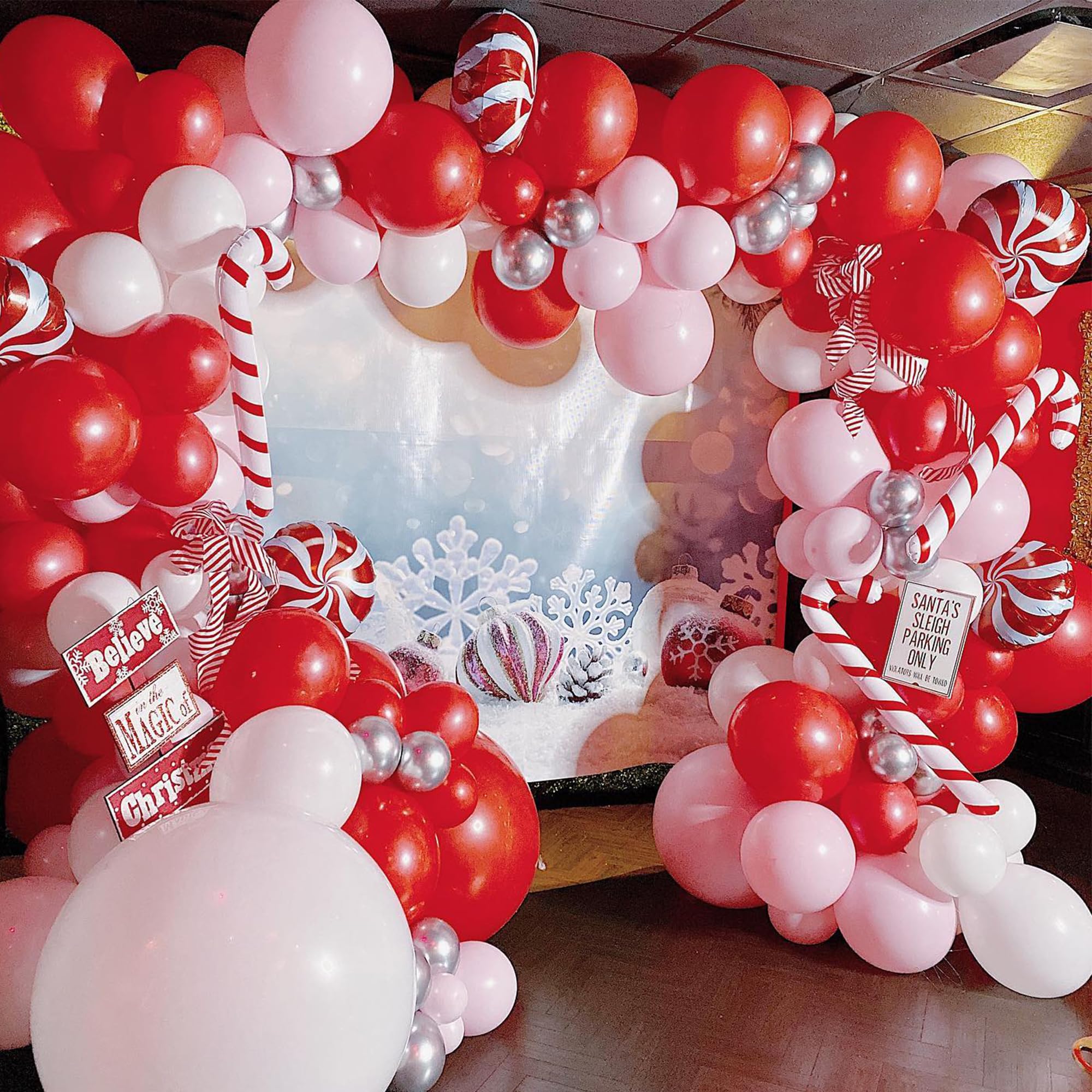 181Pcs Christmas Balloons Garland Kit - White, Silver, Red & Pink Candy Foil Balloons with Star Explosion Balloons for Xmas, Birthday, New Year Party Decorations | Perfect for Holiday Home Decor, Wedding Backdrops & Festive Celebrations