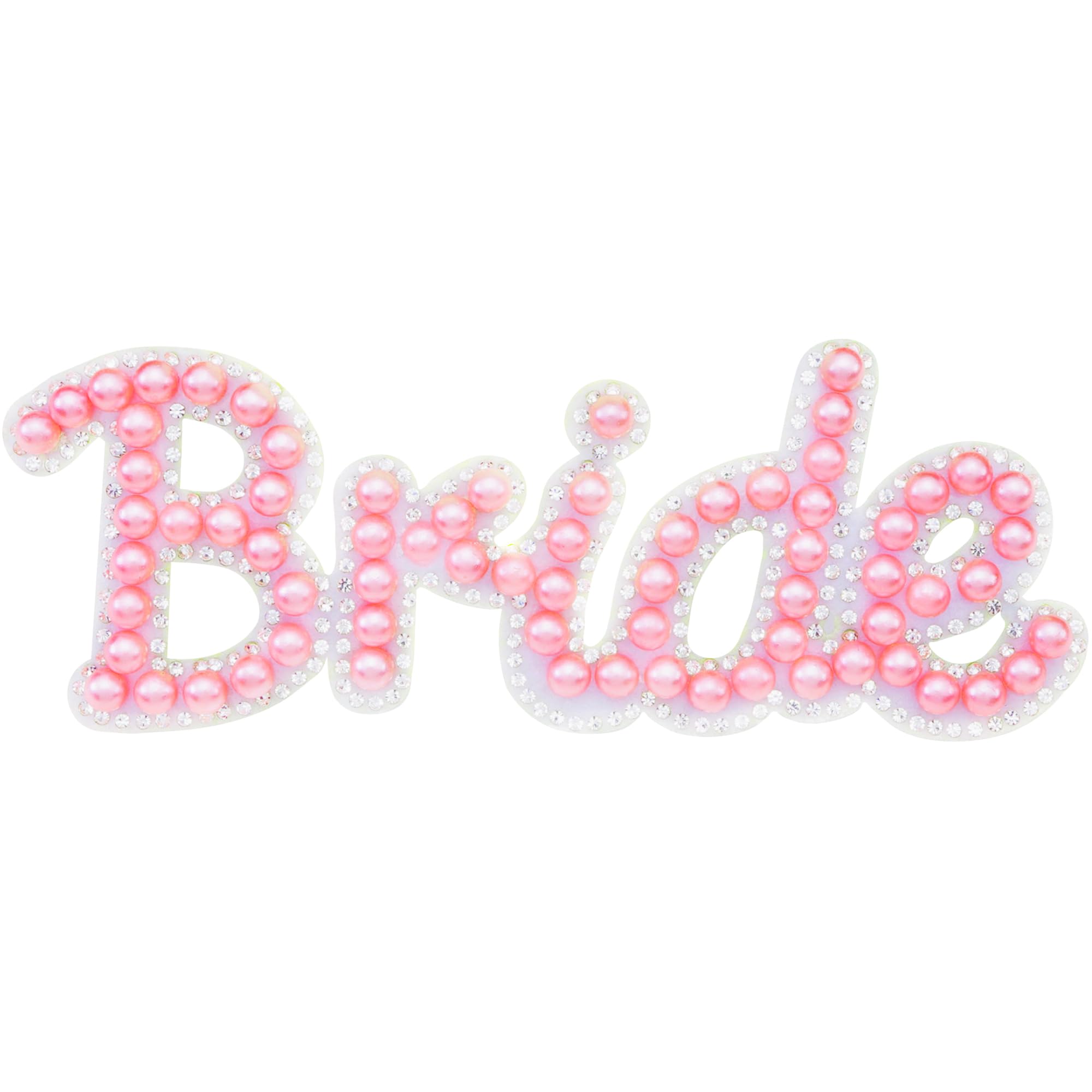 Bride Iron-On Patches - Sparkle Letter & Pearl Embellished Sew-On Appliques for Clothing, Jackets, Bags & Hats - Perfect Wedding Gift & Bridal Party Accessories (Pink)