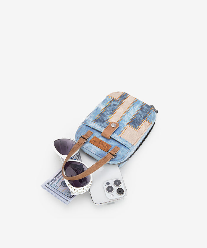 Wrangler Denim Textured Phone Purse - Stylish Crossbody Bag for Women | Perfect for Travel, Shopping & Everyday Use